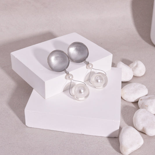Precious- Amor Silver Resin and Pearl Drop Earrings