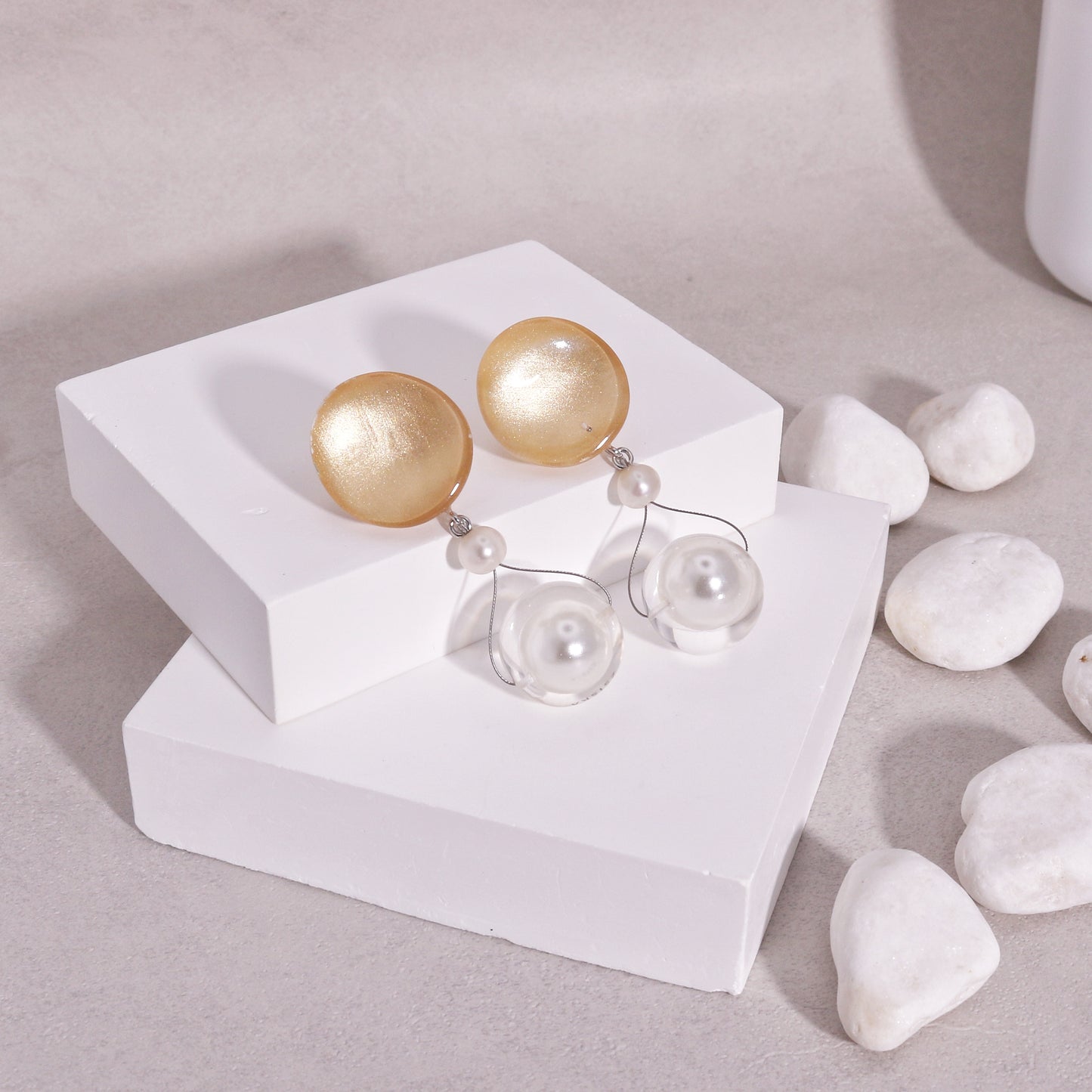 Precious-Amor Gold Resin and Pearl Drop Earrings