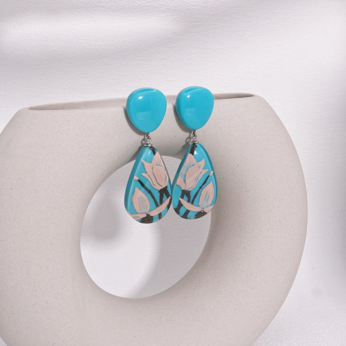 Magnolia Blue Floral Dangle Earrings