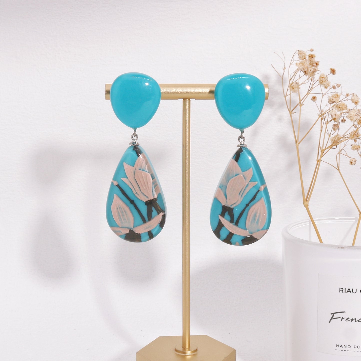 Magnolia Blue Floral Dangle Earrings