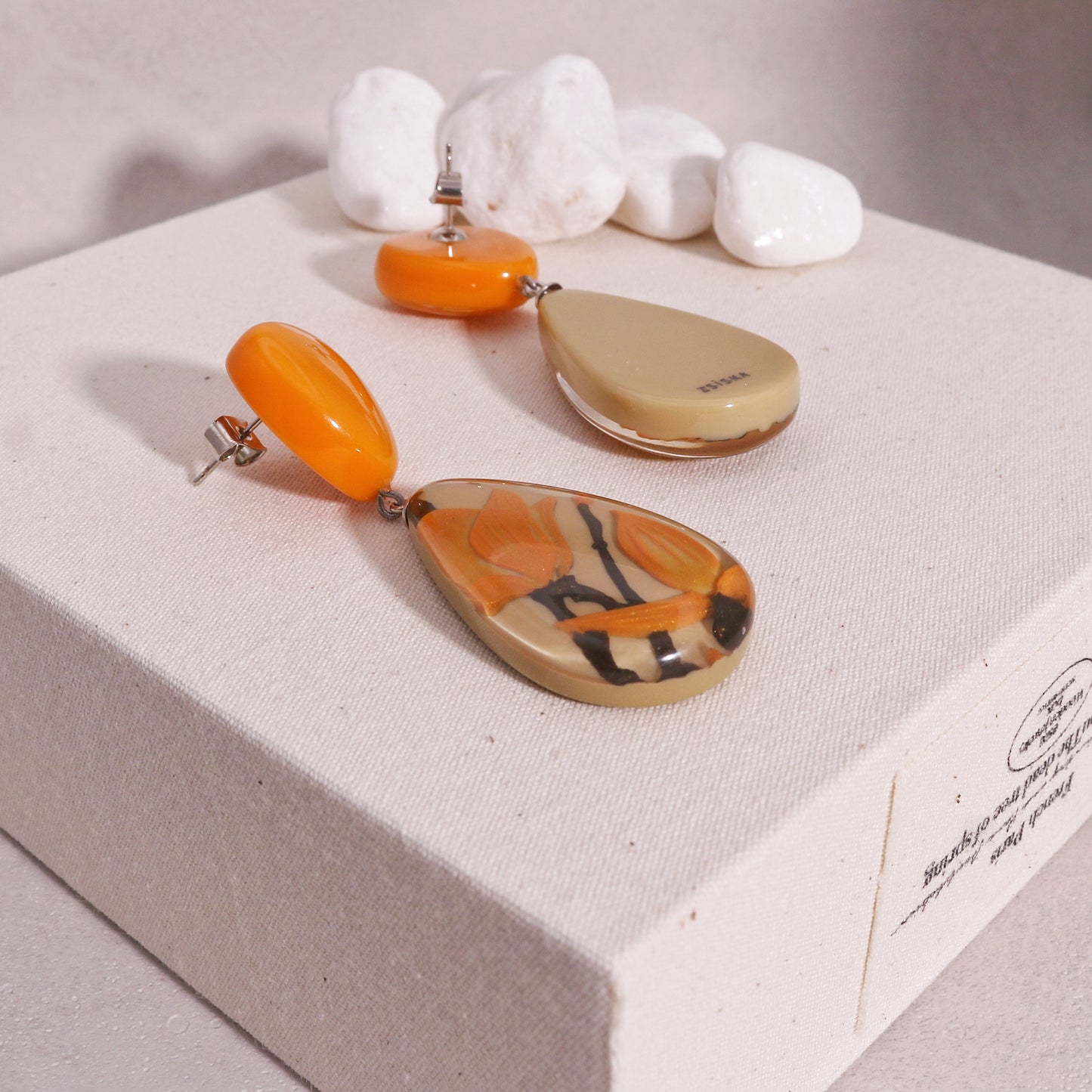 Magnolia Orange Floral Drop Earrings