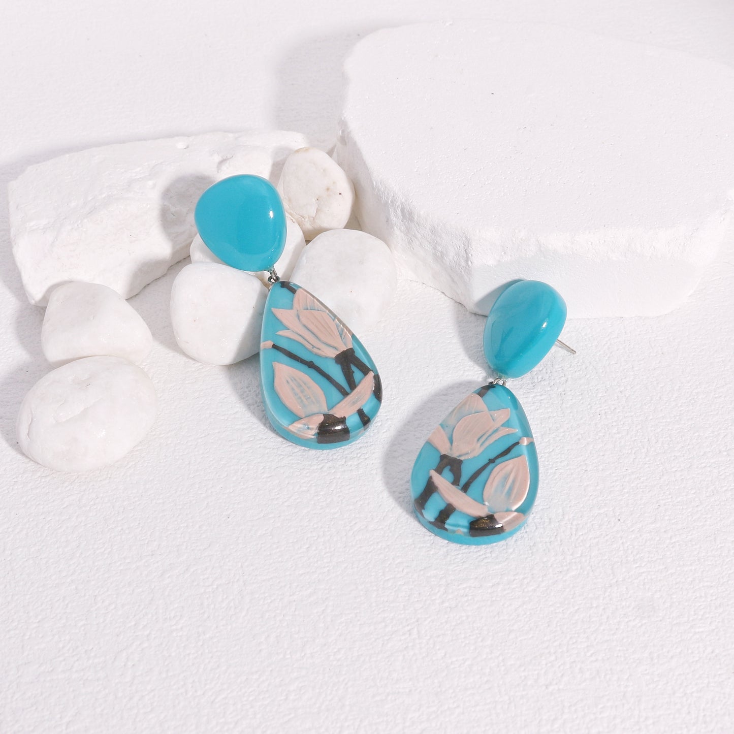 Magnolia Blue Floral Dangle Earrings