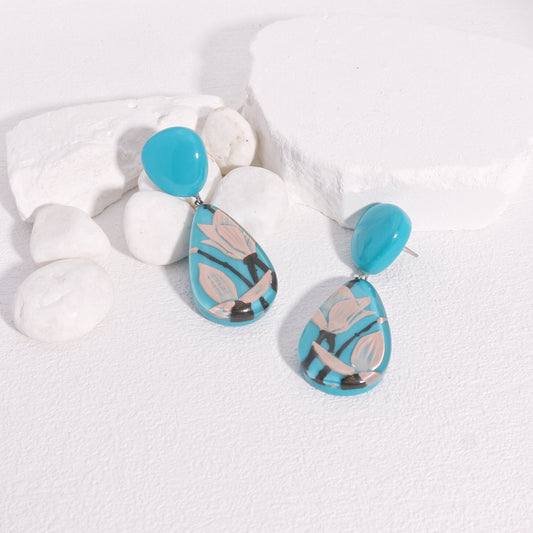 Magnolia Blue Floral Dangle Earrings