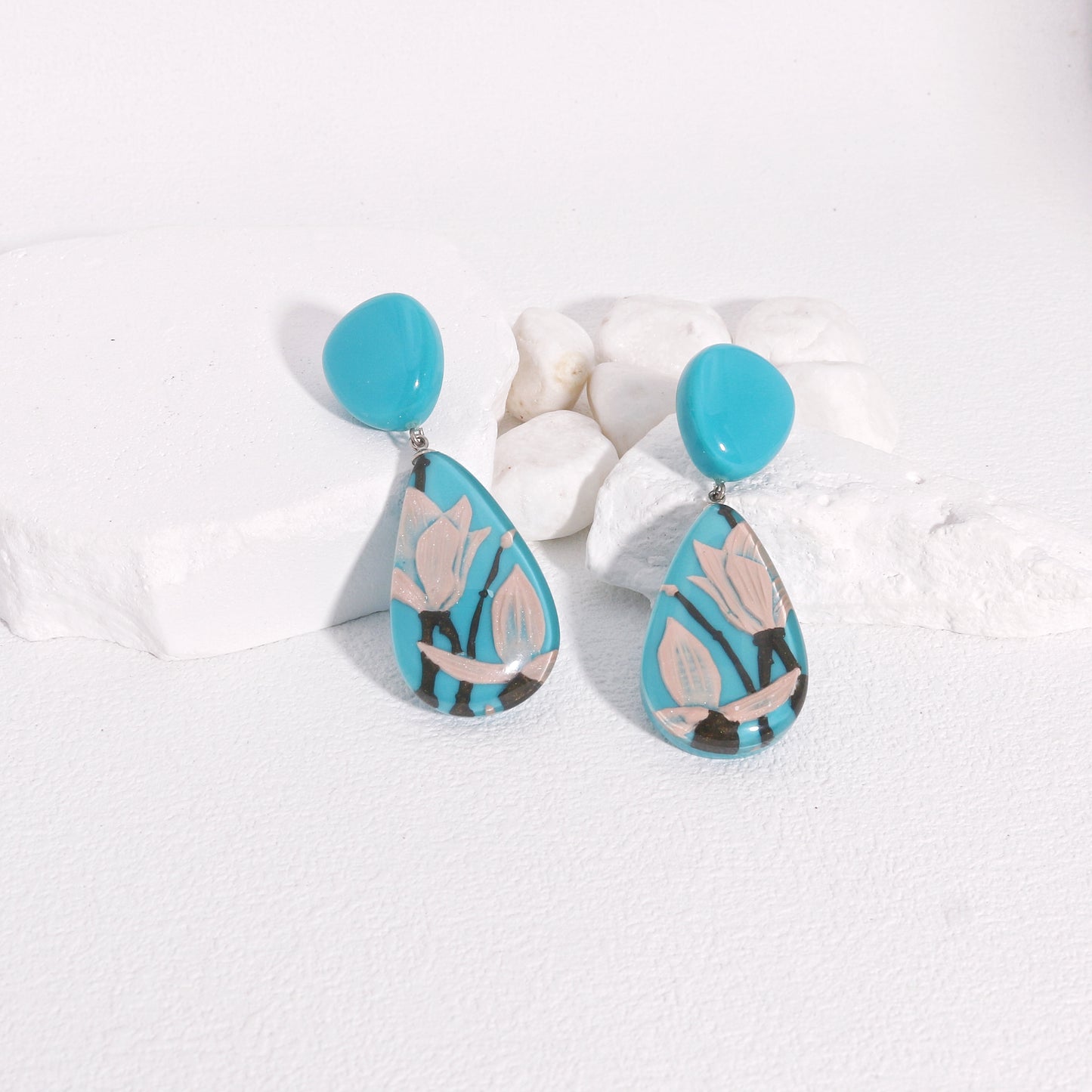 Magnolia Blue Floral Dangle Earrings
