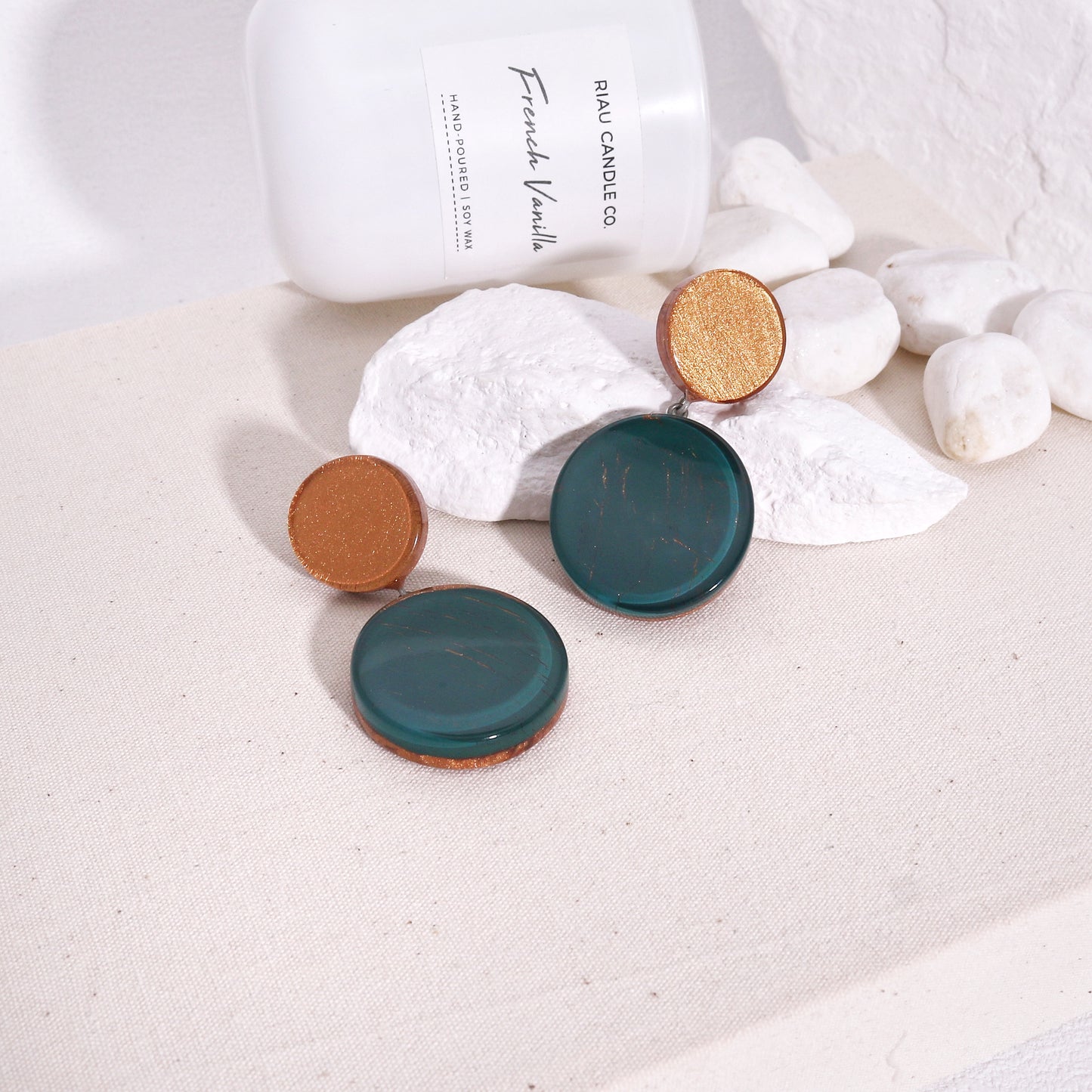 SELENE Emerald Green Circle Drop Earrings