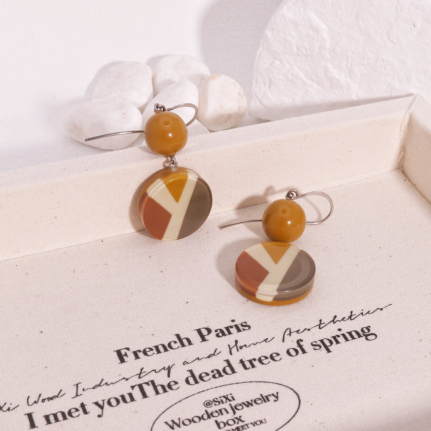 ABBA Chocolate Brown Striped Drop Earrings