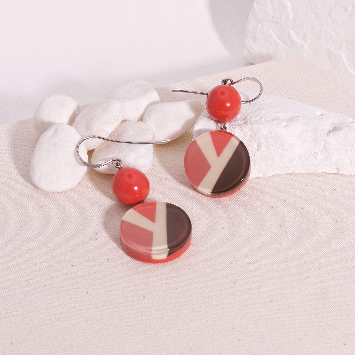 ABBA Cherry Red Striped Drop Earrings