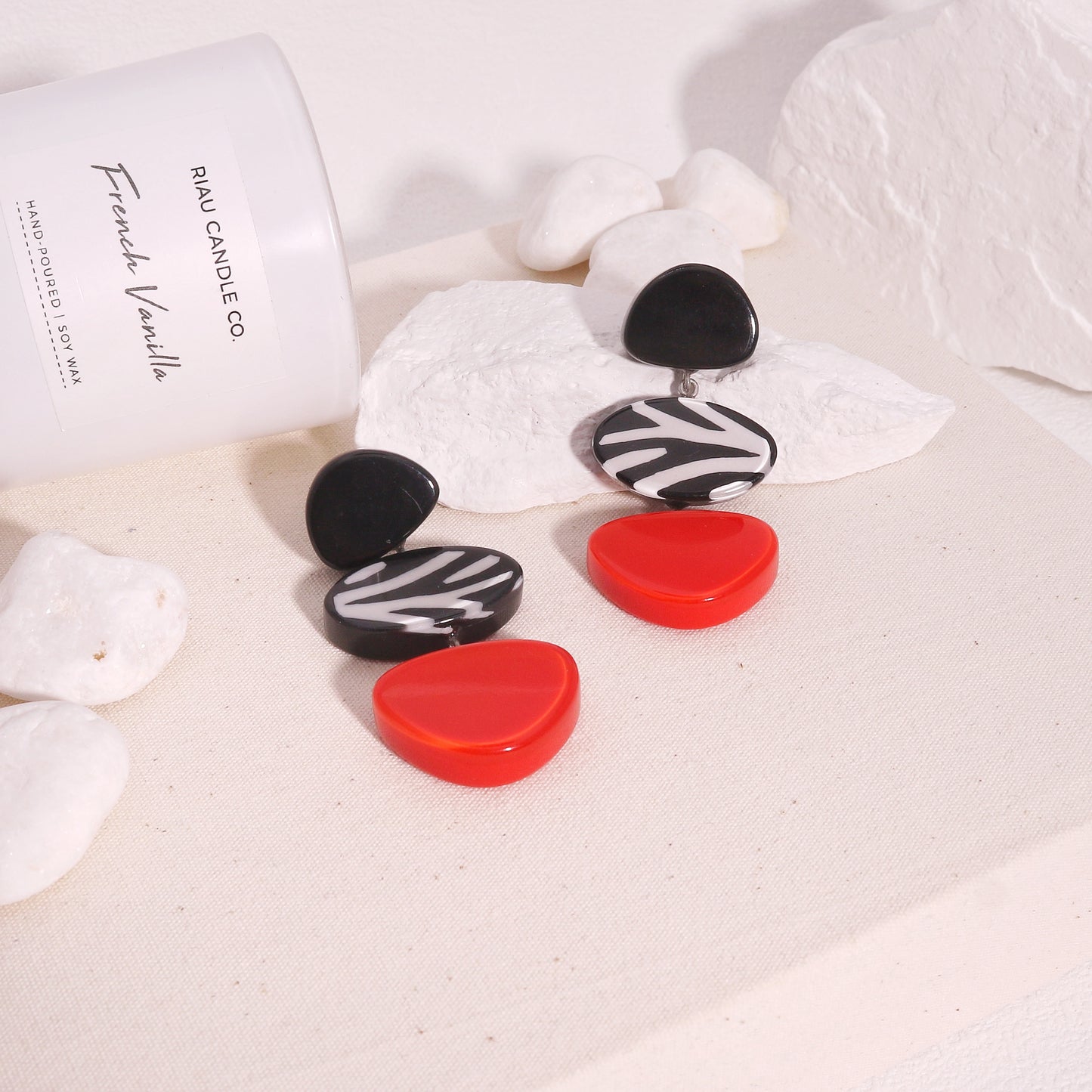ZSISKA -Nali Zebra Striped Ruby Drop Earrings