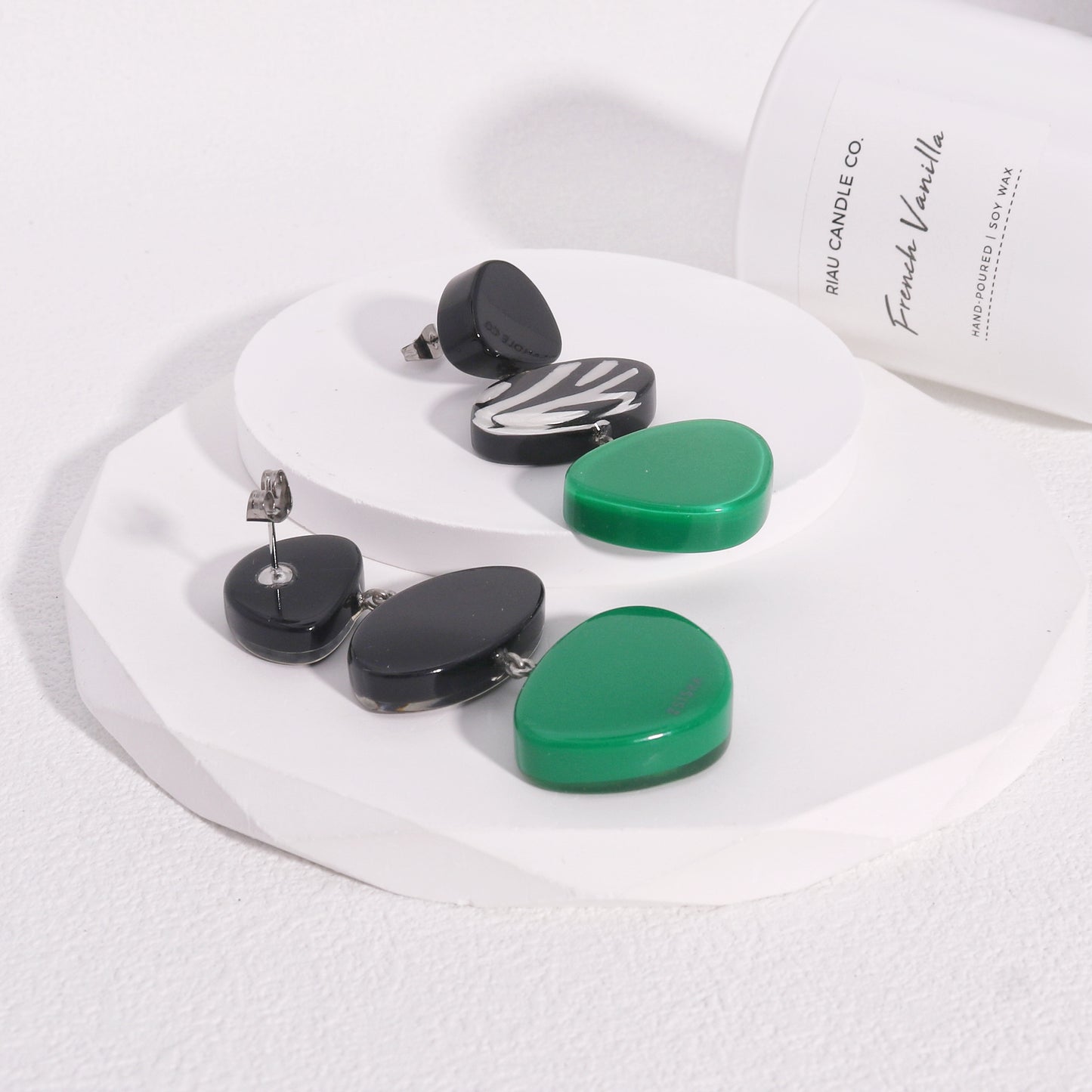 ZSISKA -Nali Zebra Striped Jade Green Drop Earrings