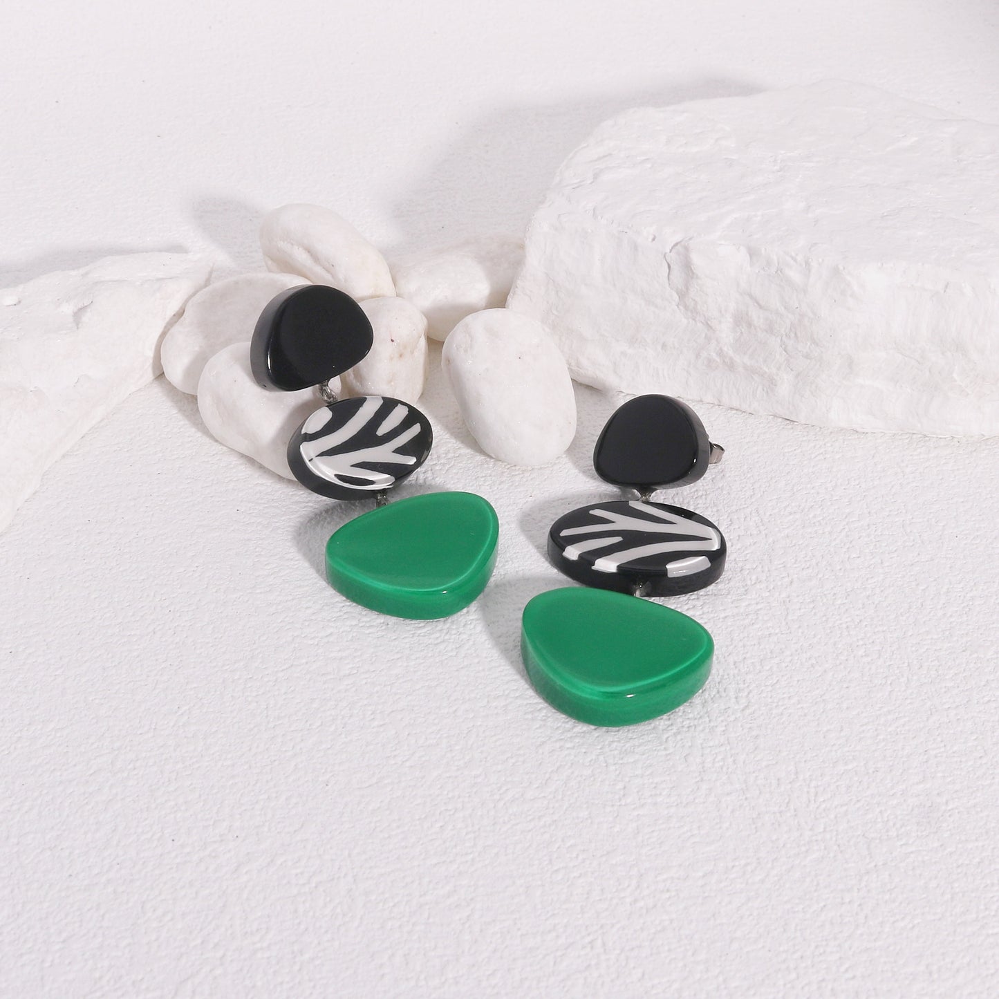 ZSISKA -Nali Zebra Striped Jade Green Drop Earrings