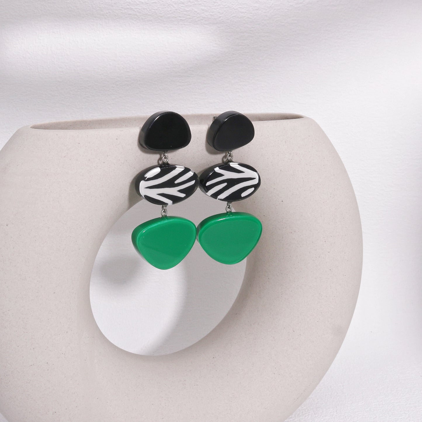 ZSISKA -Nali Zebra Striped Jade Green Drop Earrings