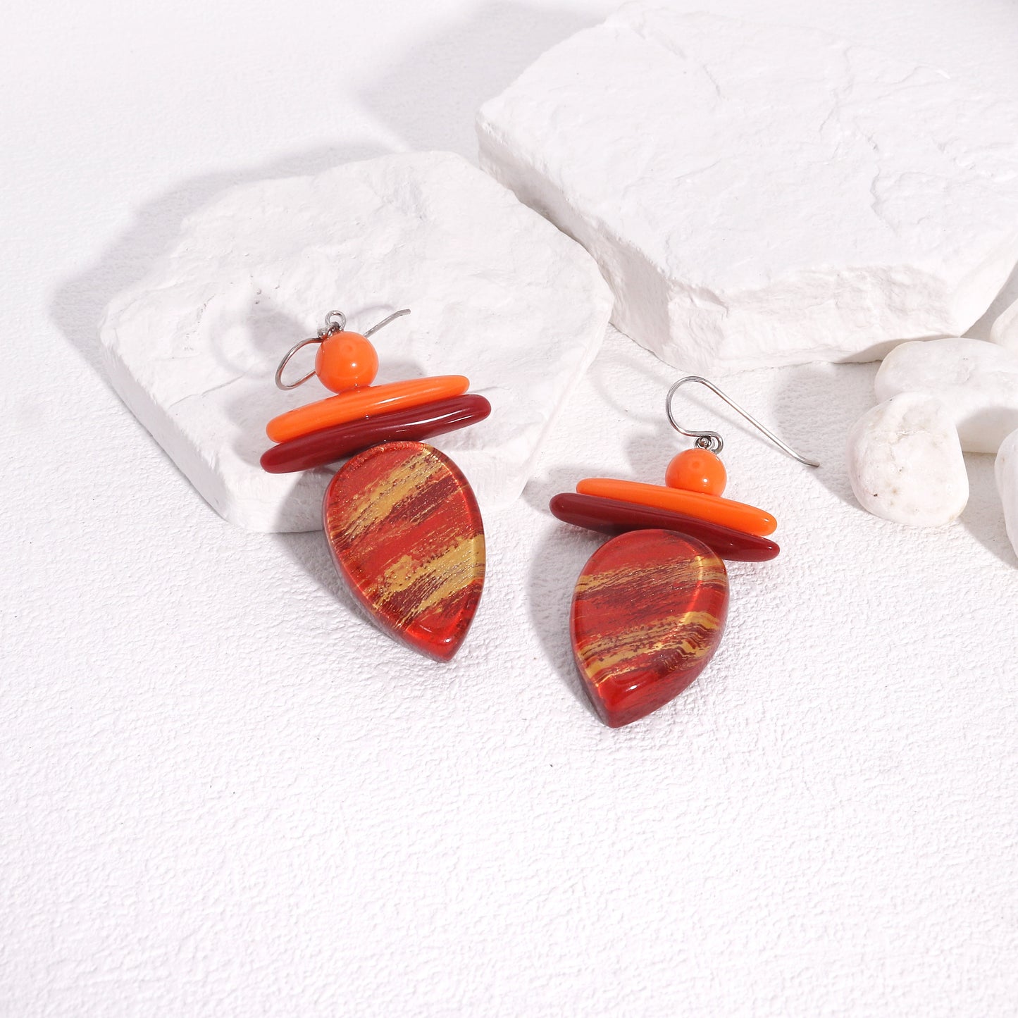 ZSISKA -Minerva Eclectic Orange Red Dangle Earrings