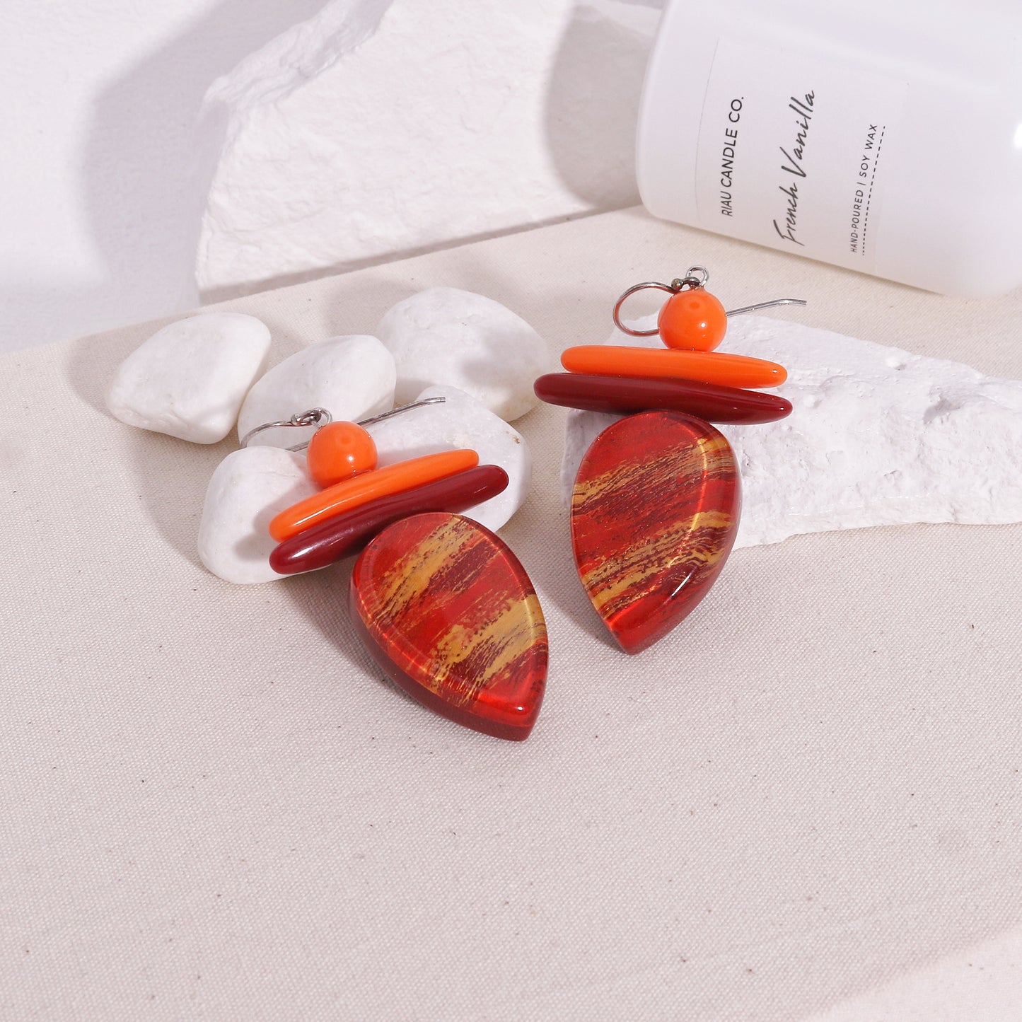 ZSISKA -Minerva Eclectic Orange Red Dangle Earrings