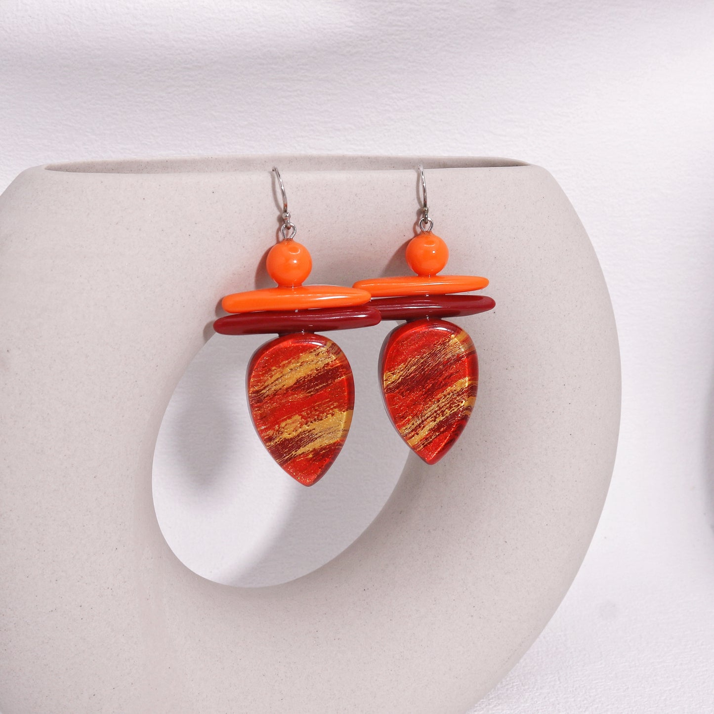 ZSISKA -Minerva Eclectic Orange Red Dangle Earrings