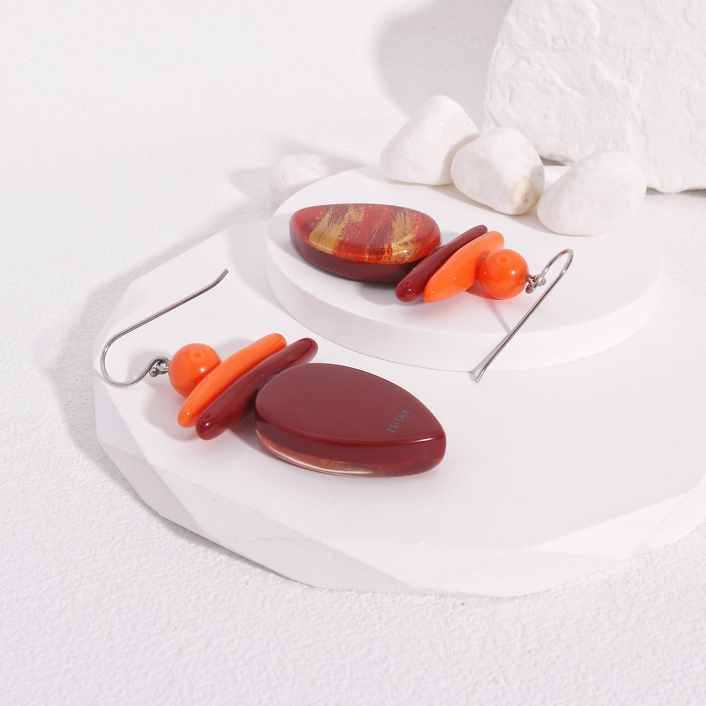 ZSISKA -Minerva Eclectic Orange Red Dangle Earrings