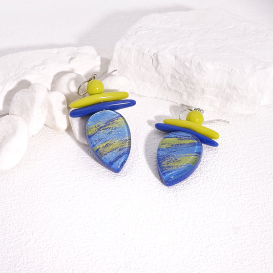 ZSISKA -Minerva Funky Blue Yellow Dangle Earrings