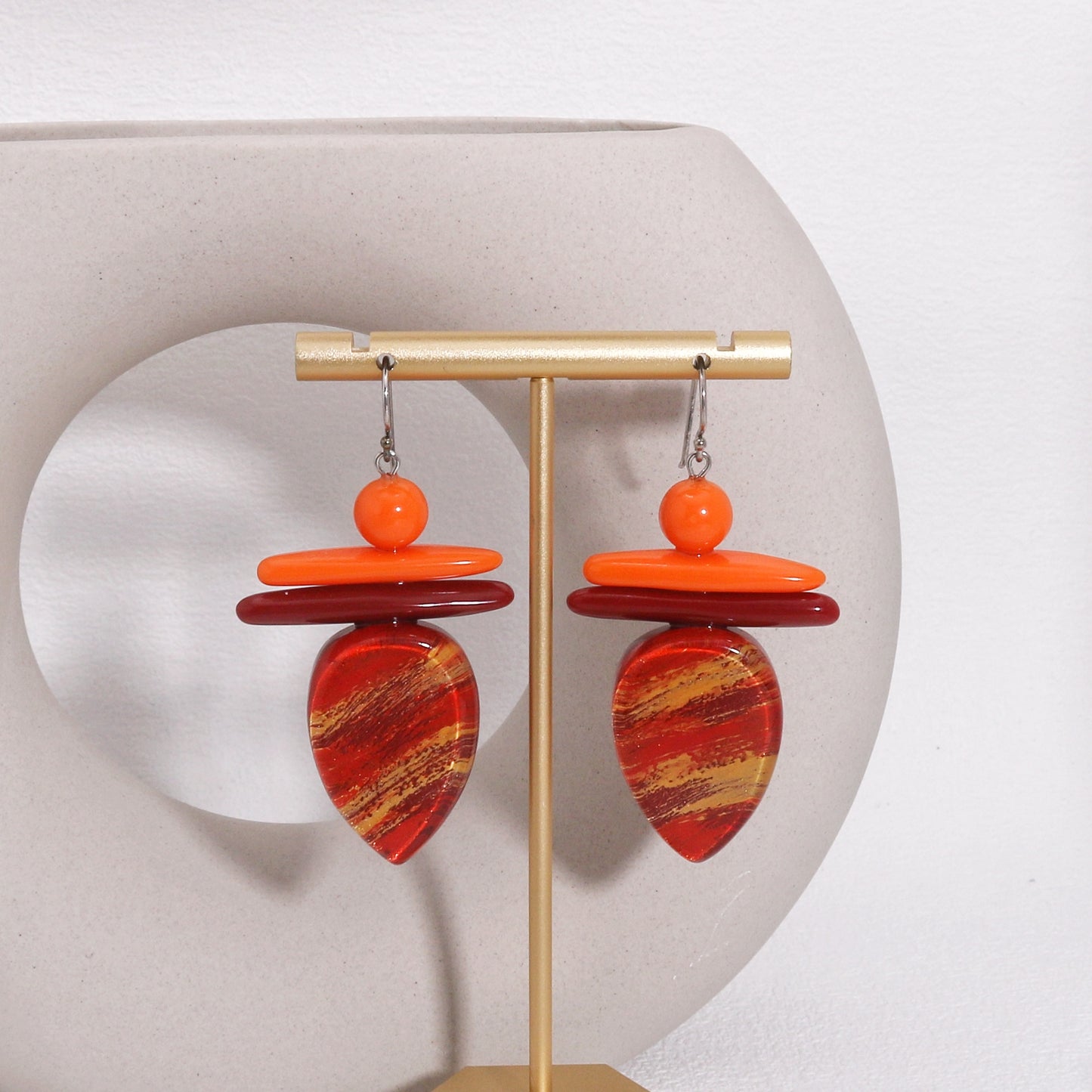 ZSISKA -Minerva Eclectic Orange Red Dangle Earrings