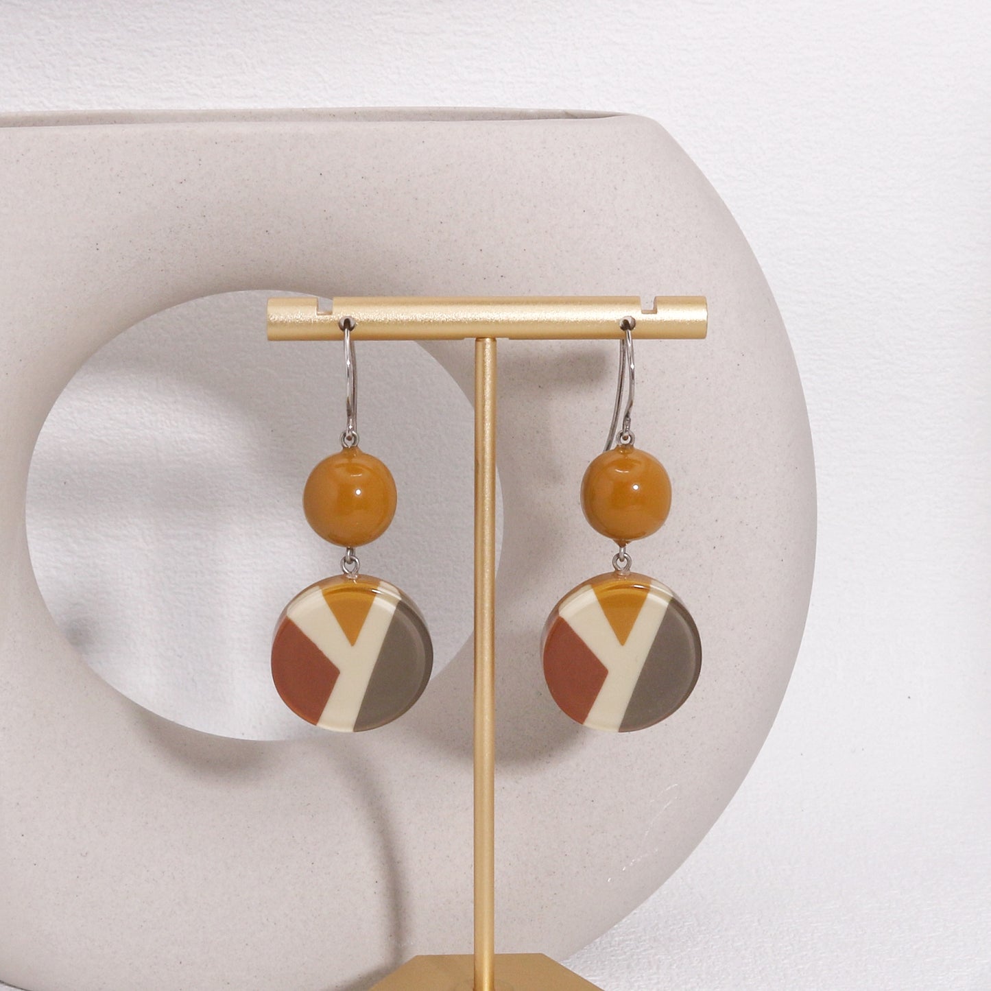 ABBA Chocolate Brown Striped Drop Earrings