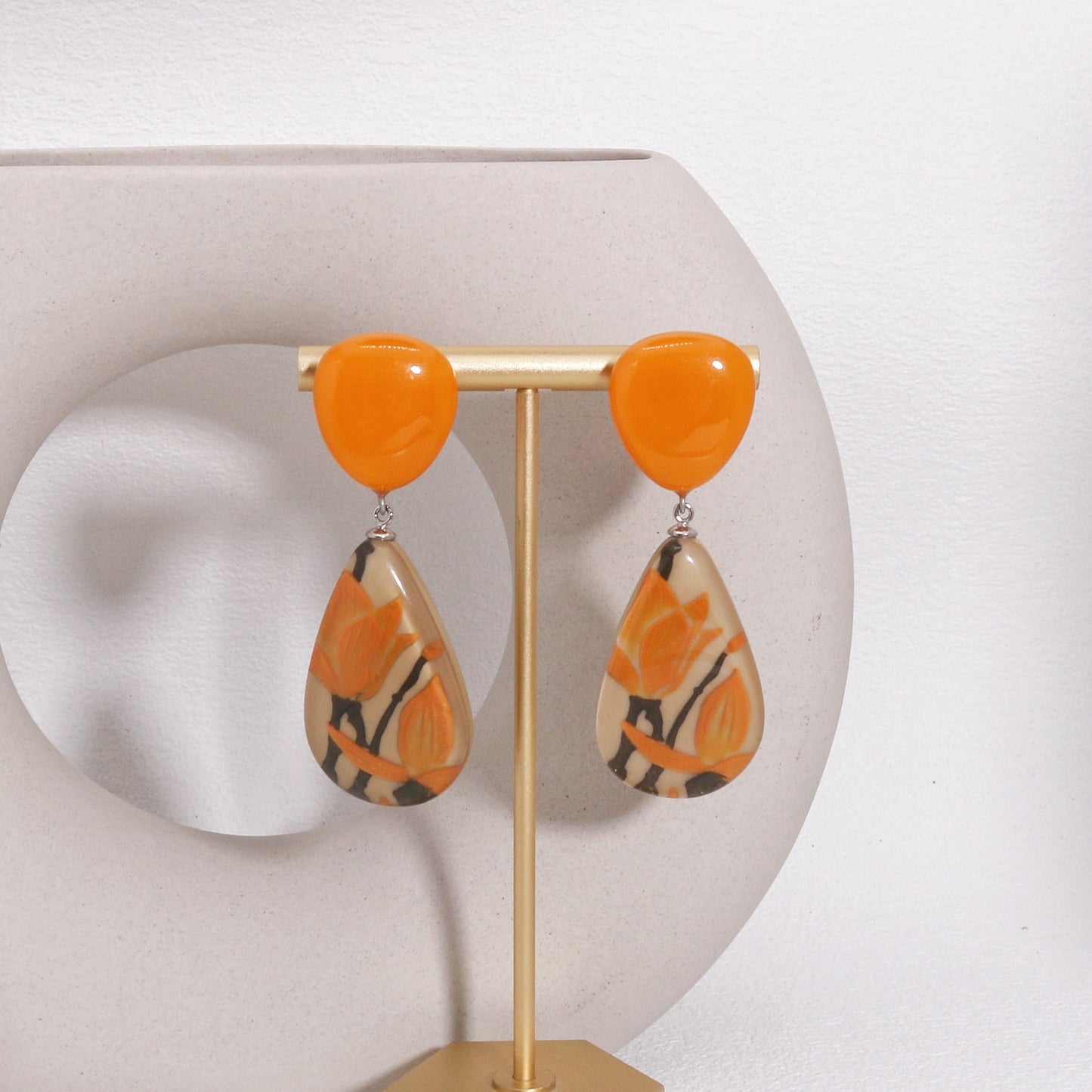 Magnolia Orange Floral Drop Earrings