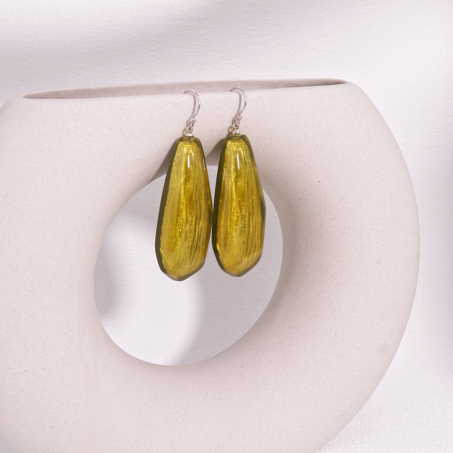 Empress Statement Olive Green Resin Drop Earrings