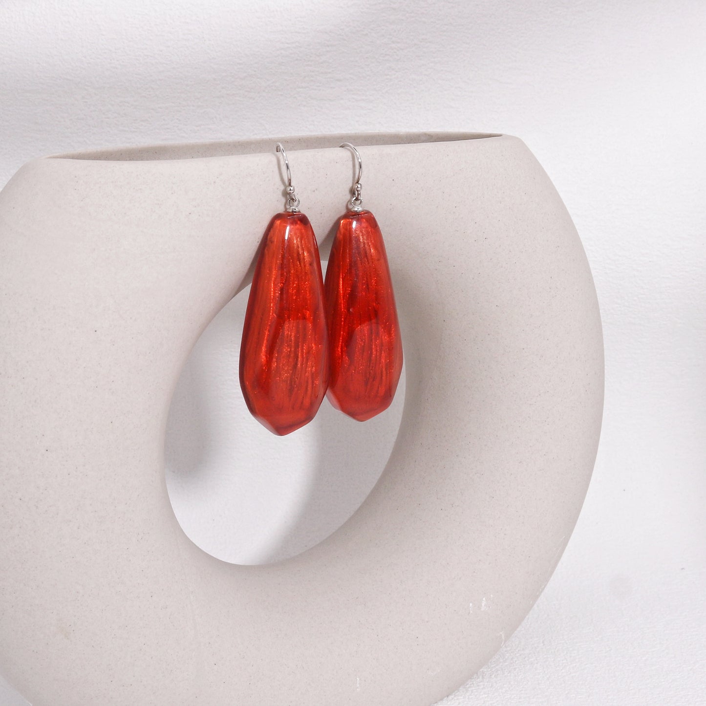 Empress Statement Ruby Red Resin Drop Earrings
