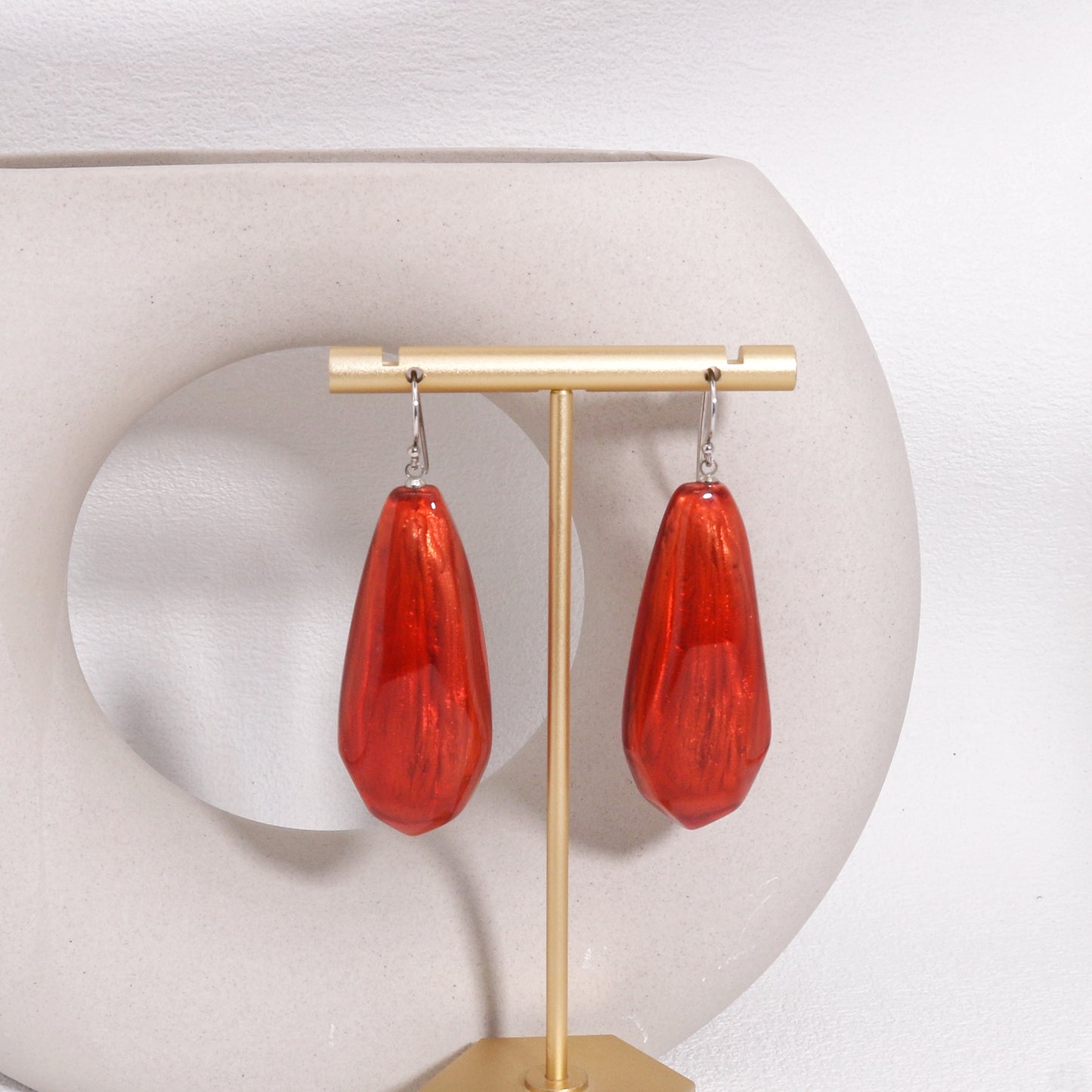 Empress Statement Ruby Red Resin Drop Earrings