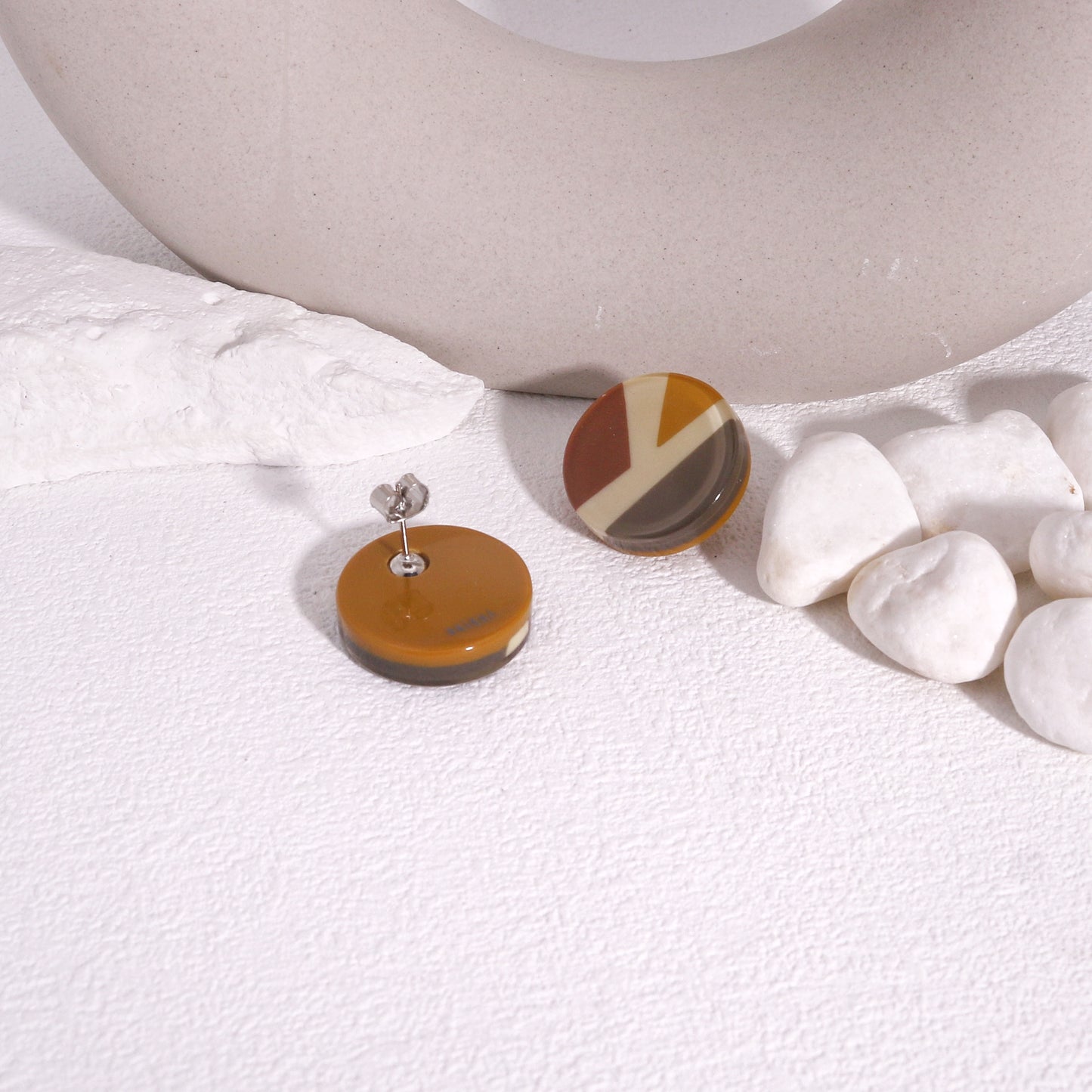 ABBA Geometric Mud Brown Stud Earrings