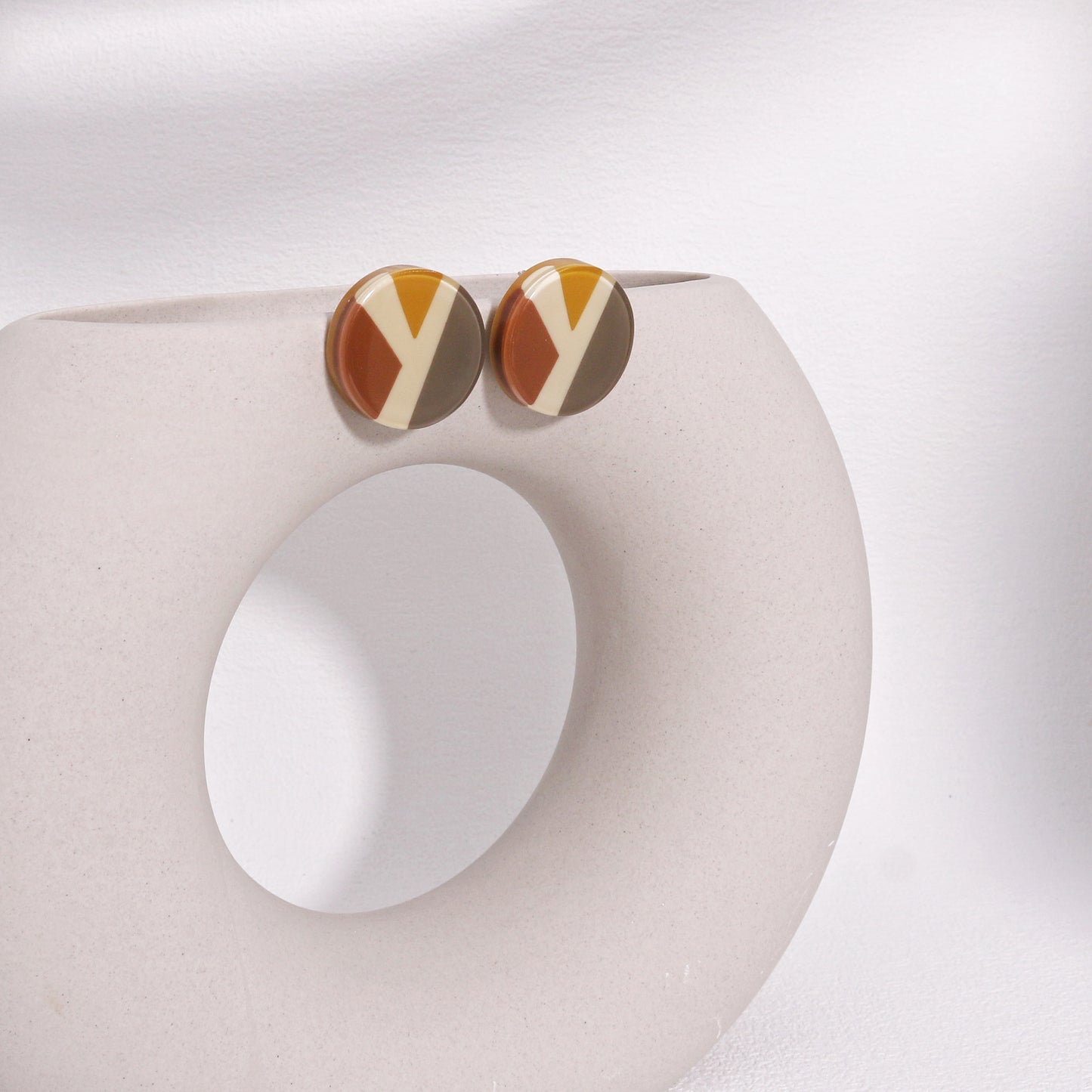 ABBA Geometric Mud Brown Stud Earrings