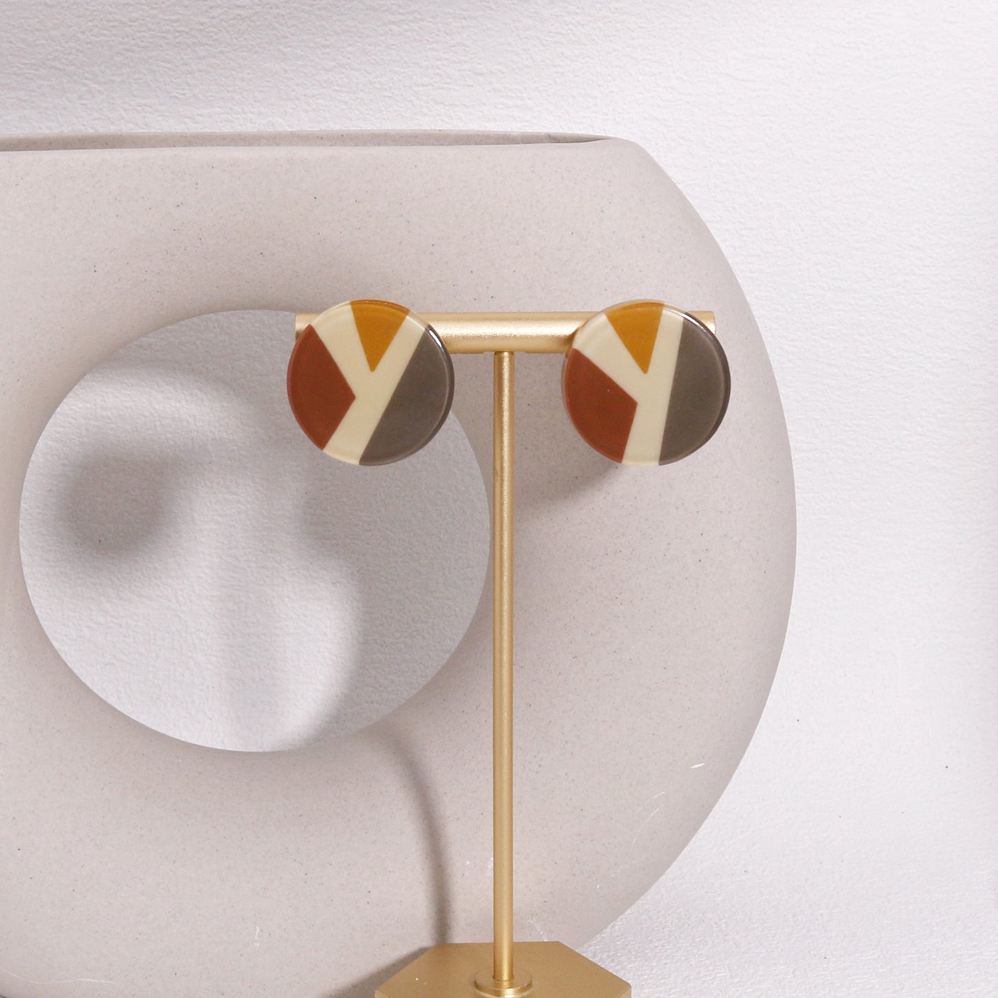 ABBA Geometric Mud Brown Stud Earrings