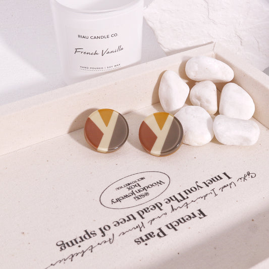 ABBA Geometric Mud Brown Stud Earrings
