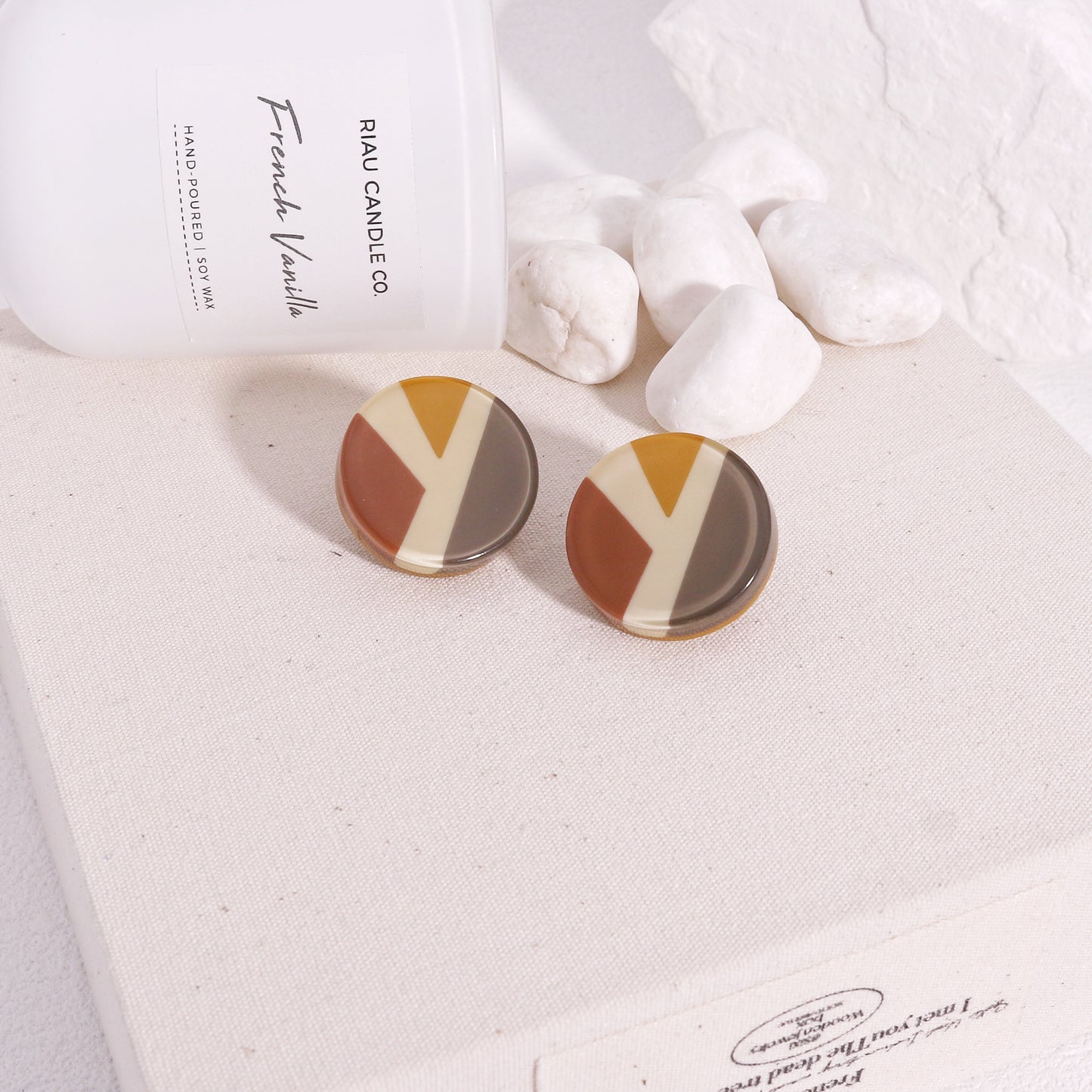 ABBA Geometric Mud Brown Stud Earrings