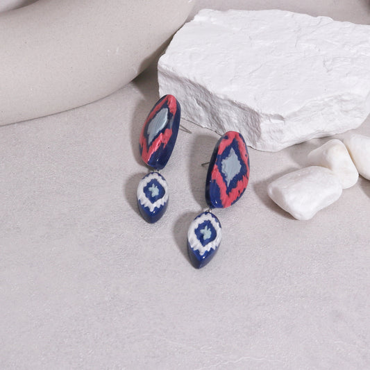 ANDA Ikat Print Double Drop Earrings