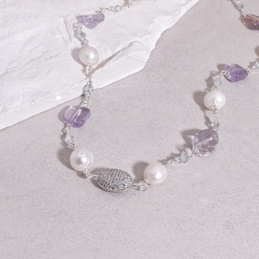 Regina Handwired Natural Amethyst and Pearl Necklace