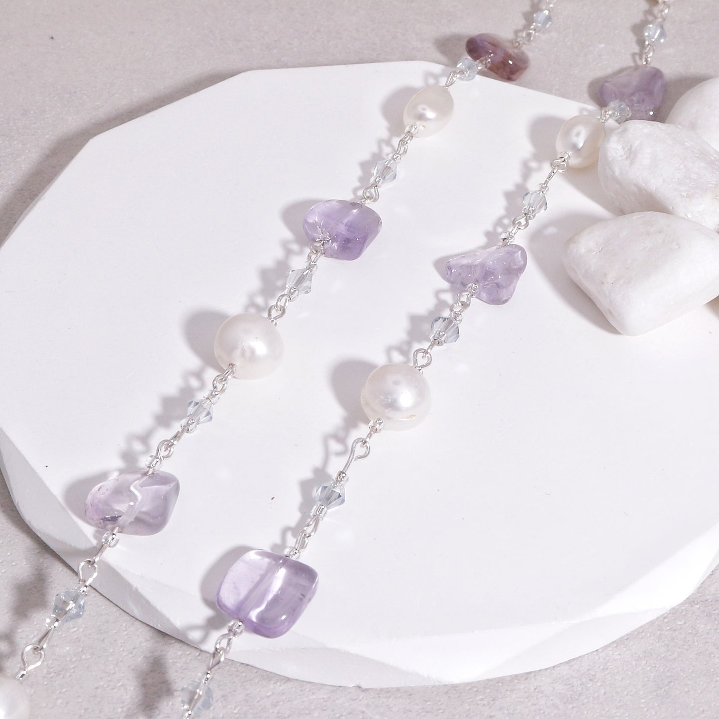 Regina Handwired Natural Amethyst and Pearl Necklace