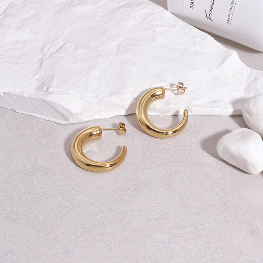 Ascenda Solid Gold Tone Steel Hoop Earrings