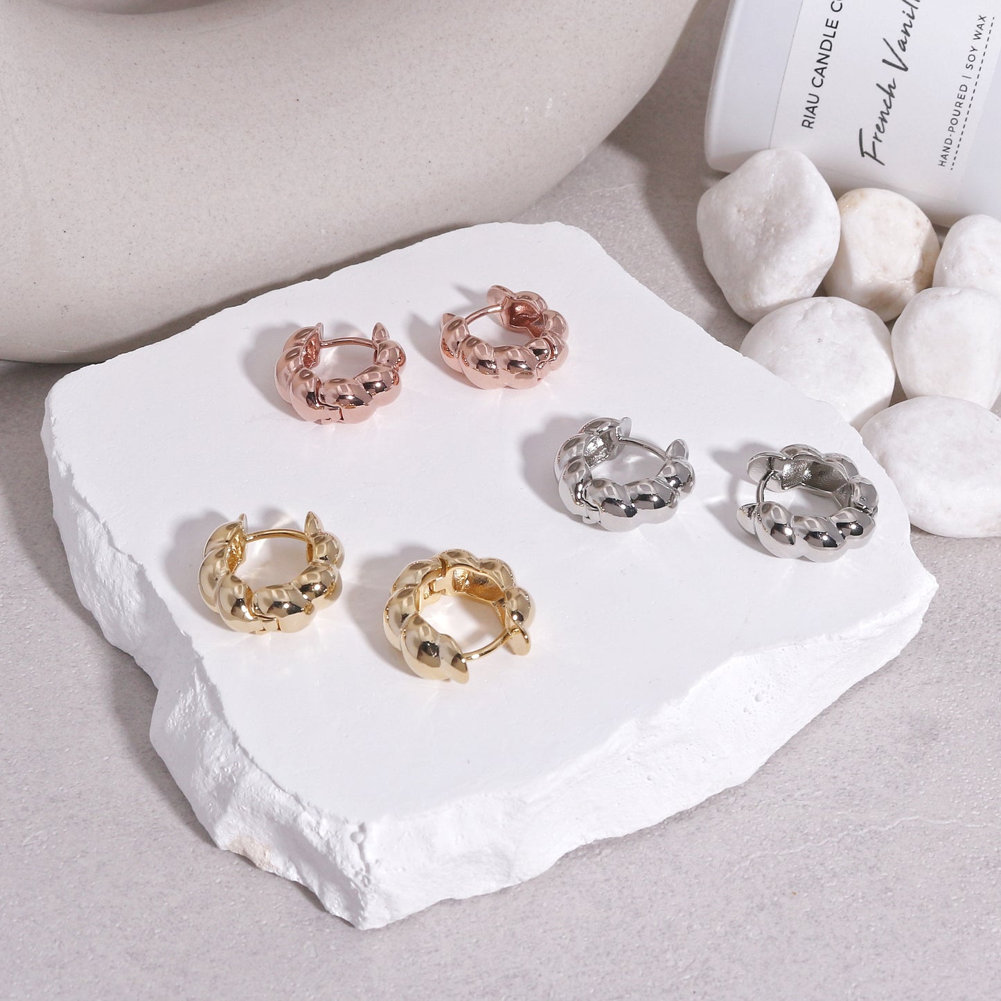Nelly French Baguette Thick Hoop Earrings