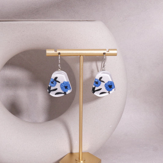 BAILA Blue White Floral Drop Earrings