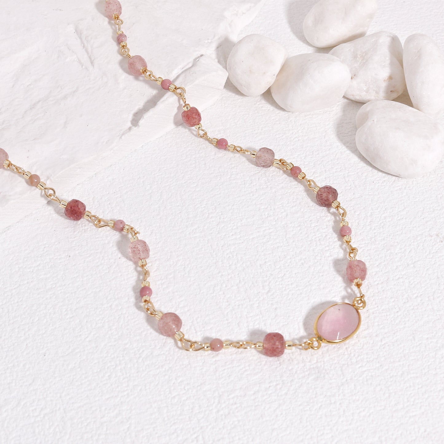 Kelsey Natural Strawberry and Rose Quartz Necklace