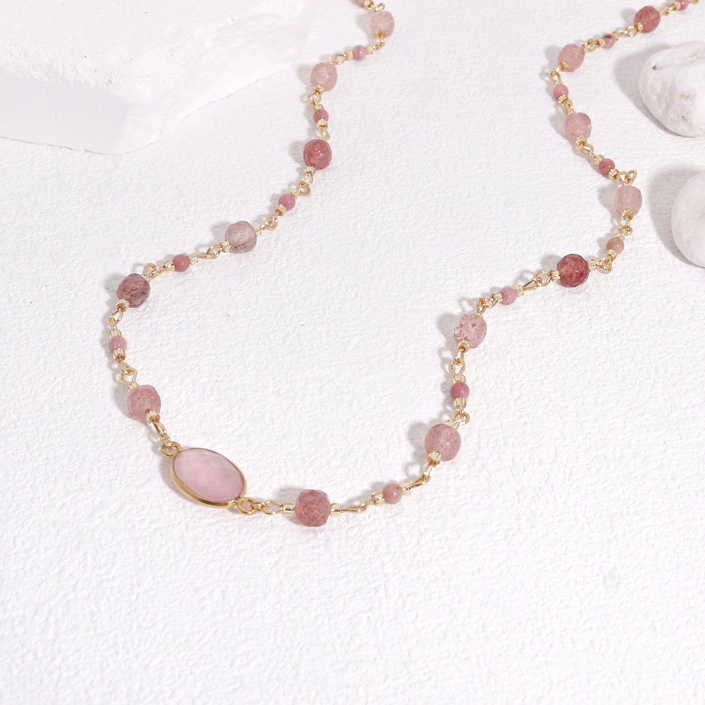 Kelsey Natural Strawberry and Rose Quartz Necklace