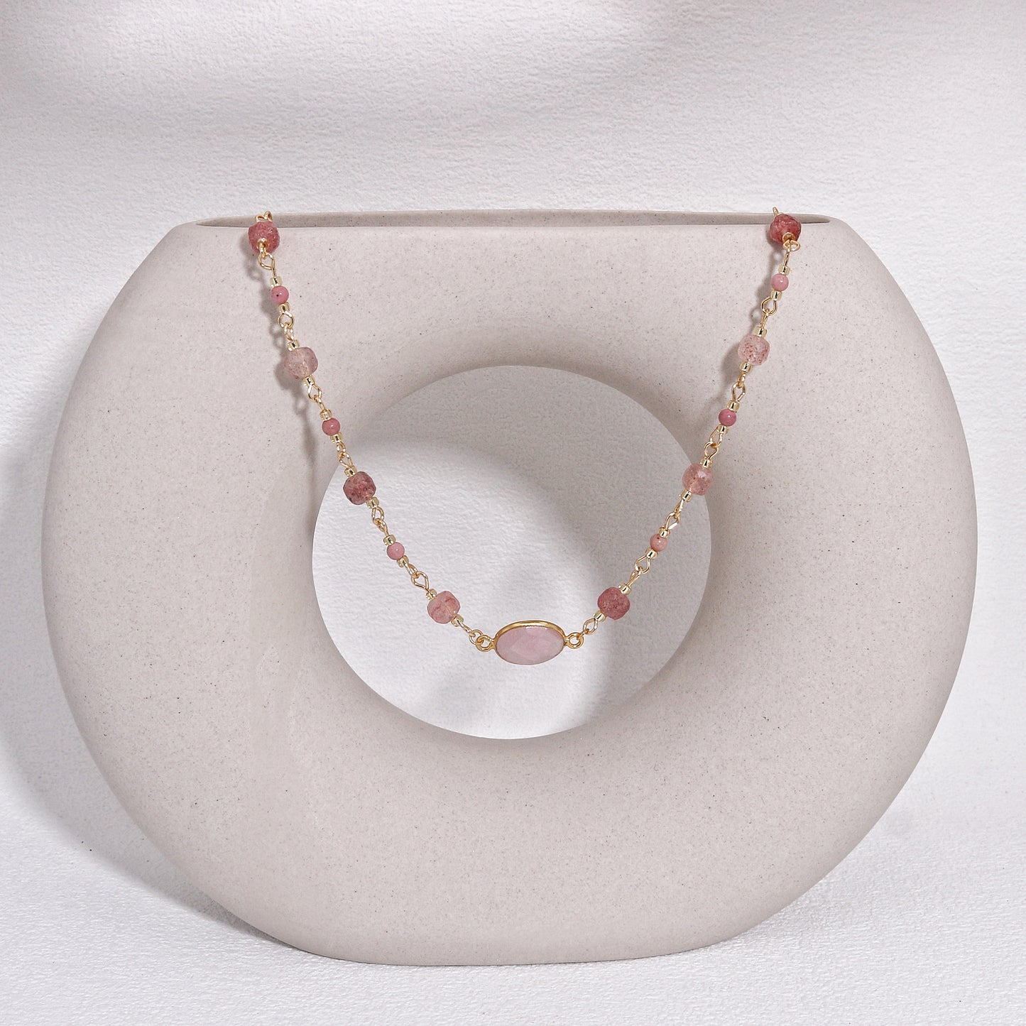 Kelsey Natural Strawberry and Rose Quartz Necklace