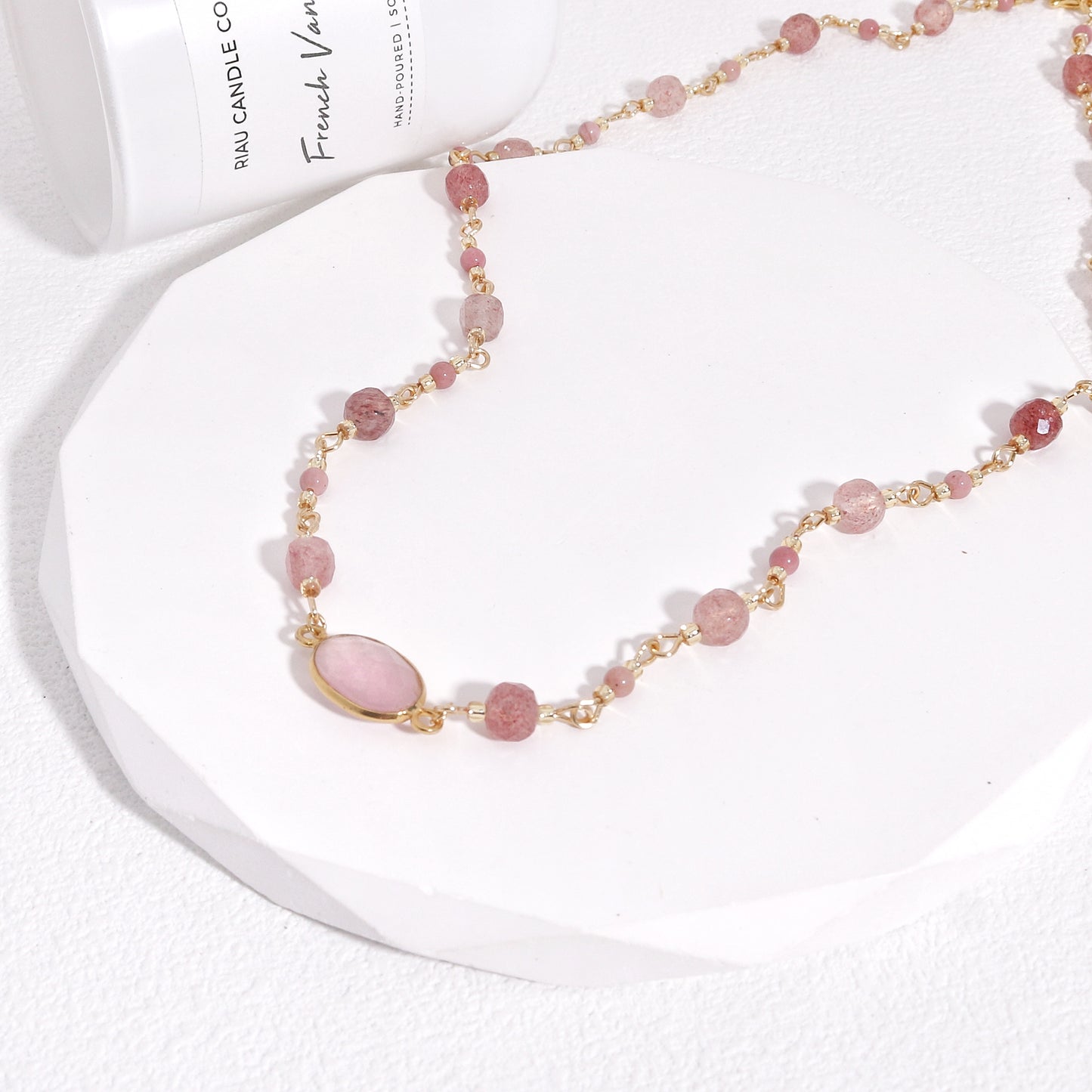 Kelsey Natural Strawberry and Rose Quartz Necklace
