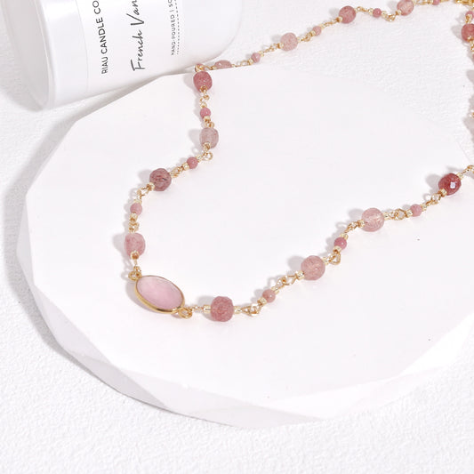 Kelsey Natural Strawberry and Rose Quartz Necklace