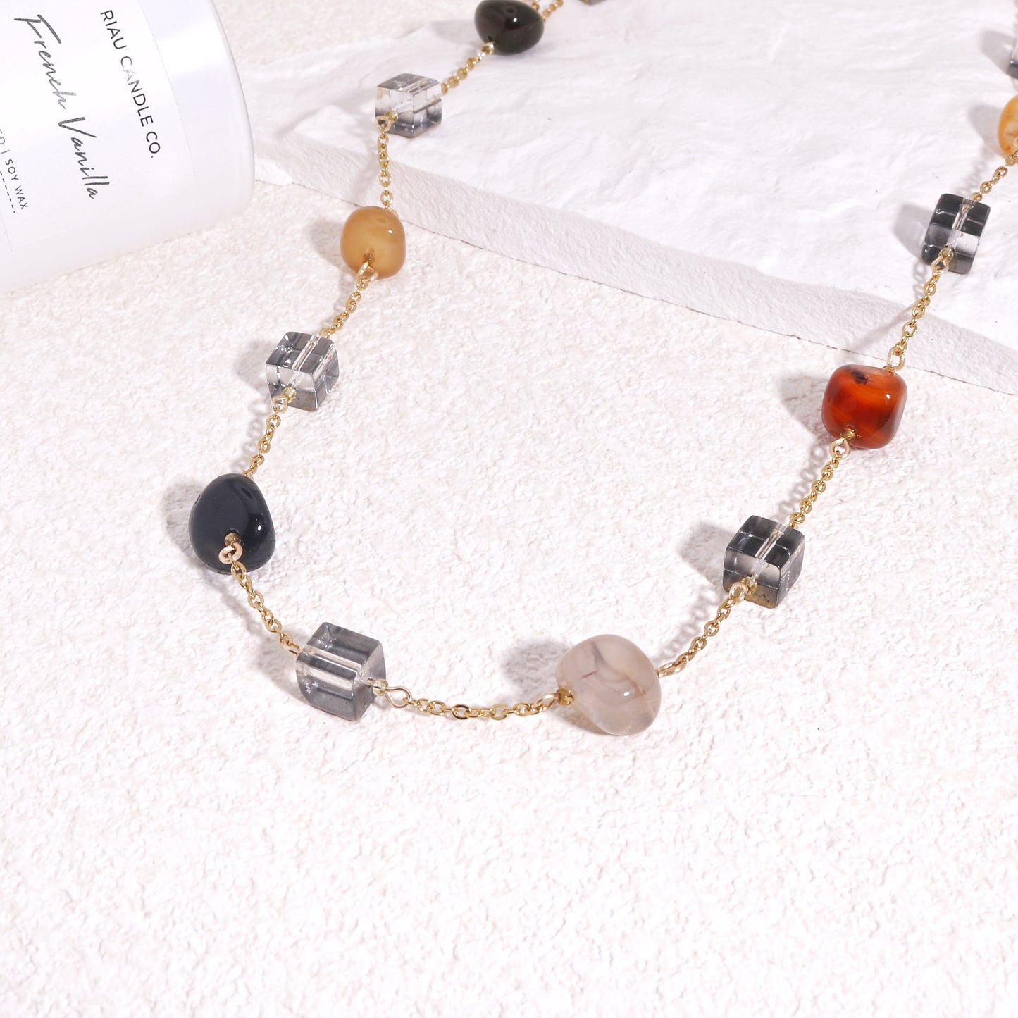 Gorgeous Natural Agate and Crystal Gold Necklace