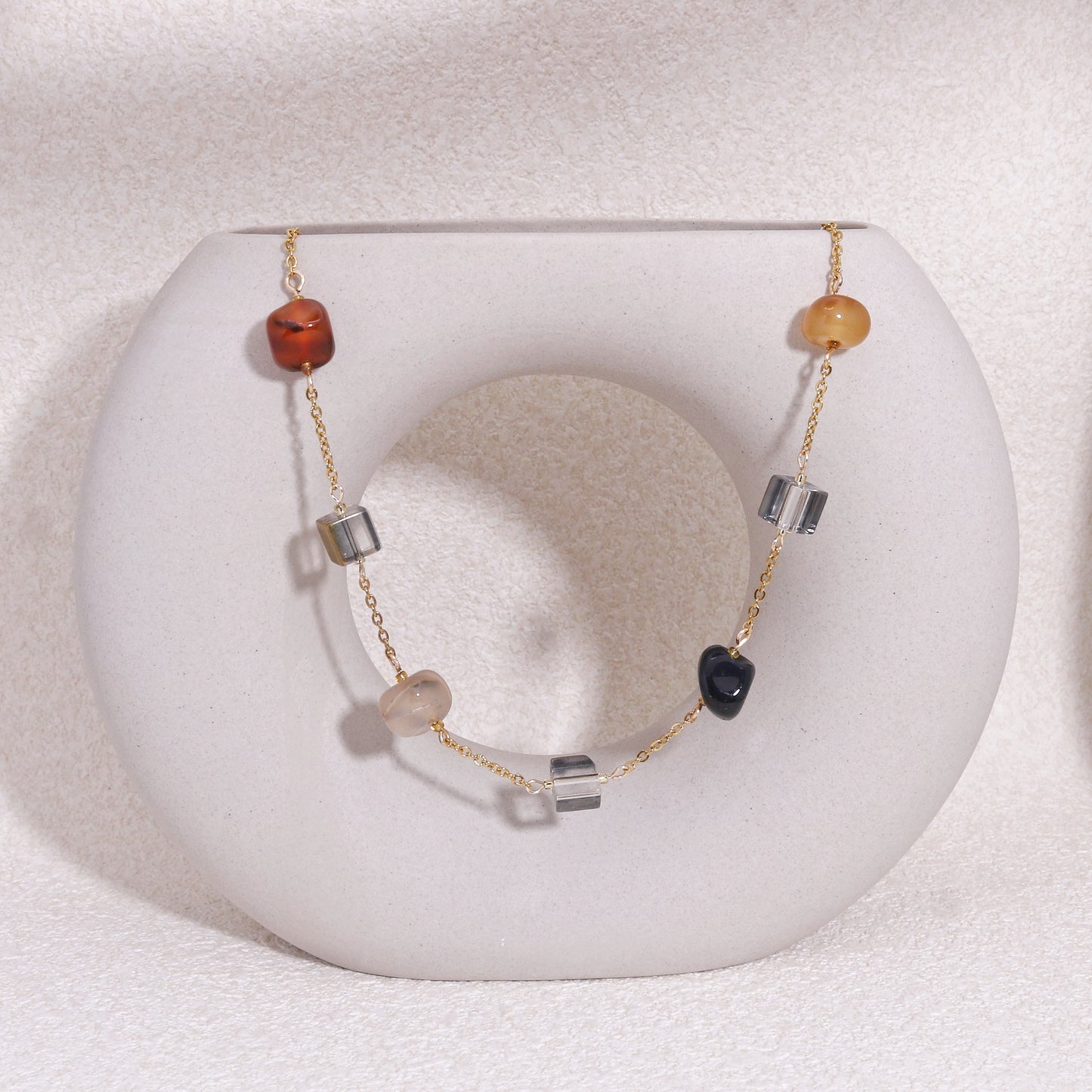 Gorgeous Natural Agate and Crystal Gold Necklace
