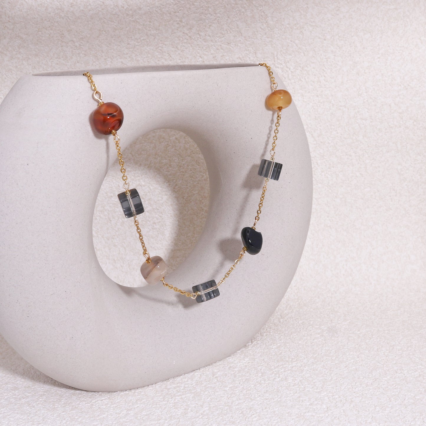 Gorgeous Natural Agate and Crystal Gold Necklace