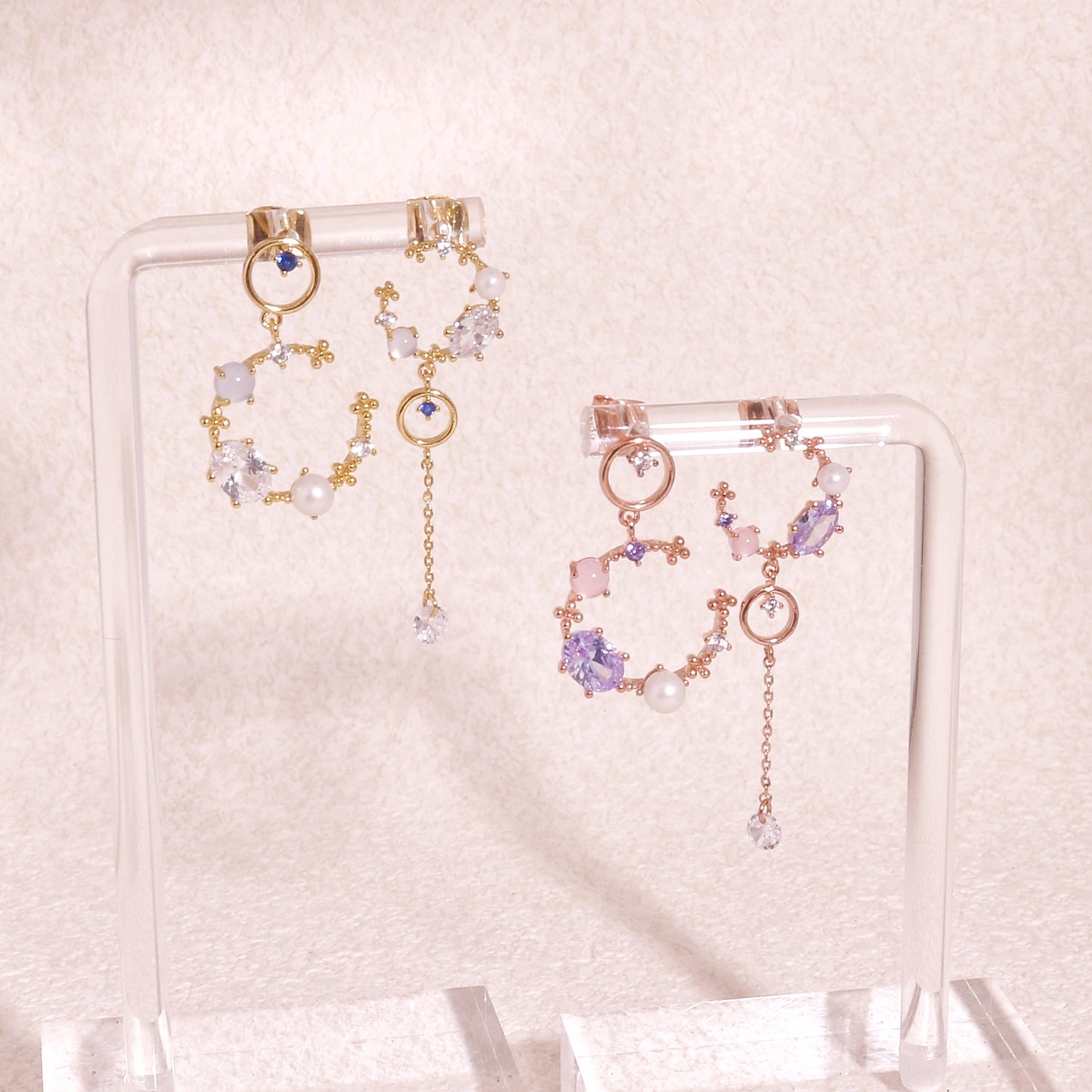 Geraldine Asymmetrical Crystal Crescent Drop Earrings