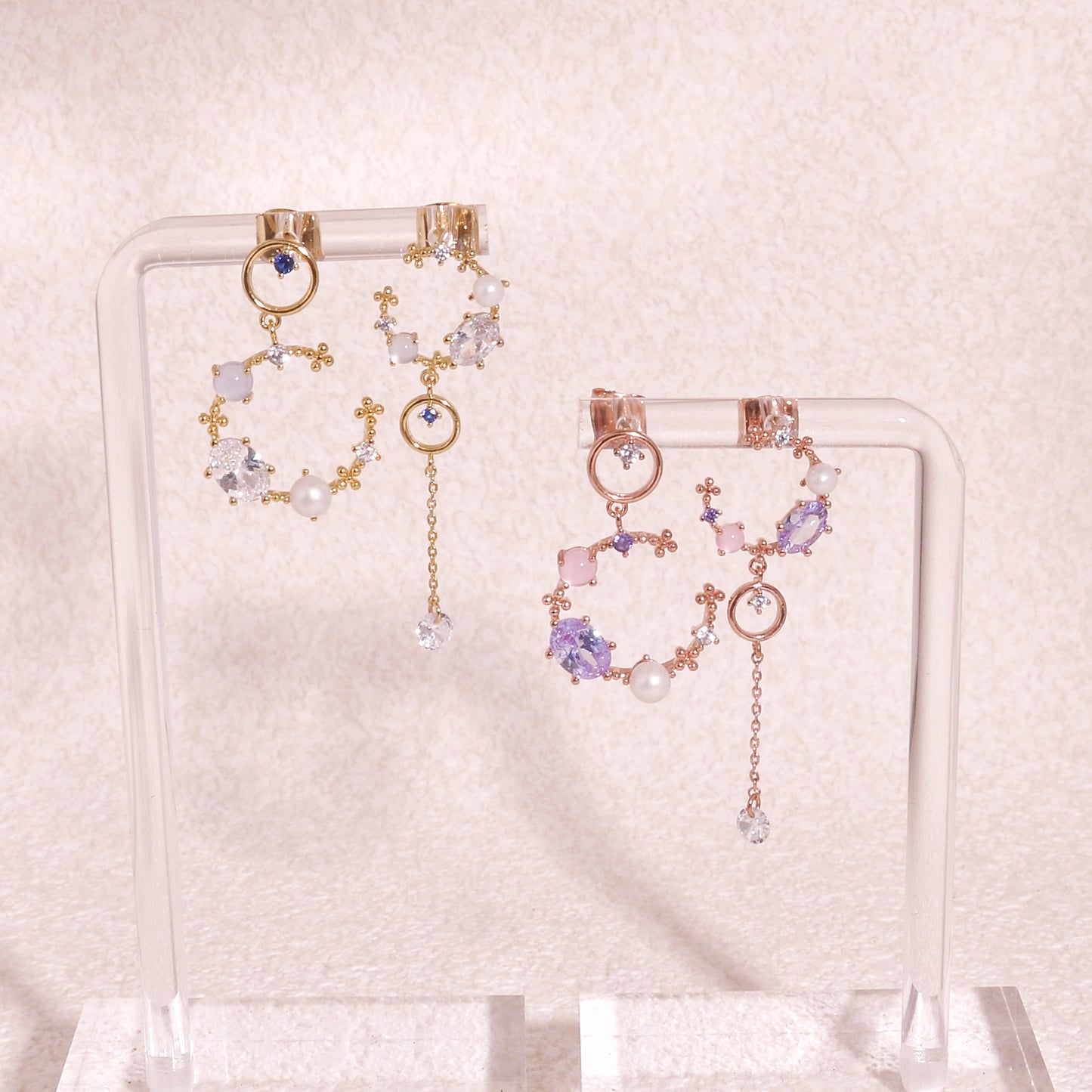 Geraldine Asymmetrical Crystal Crescent Drop Earrings