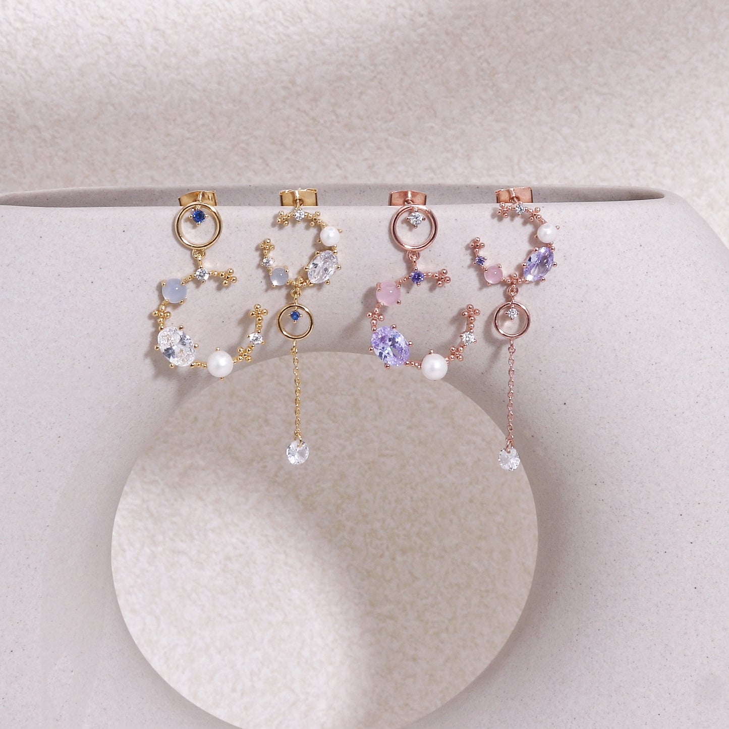 Geraldine Asymmetrical Crystal Crescent Drop Earrings