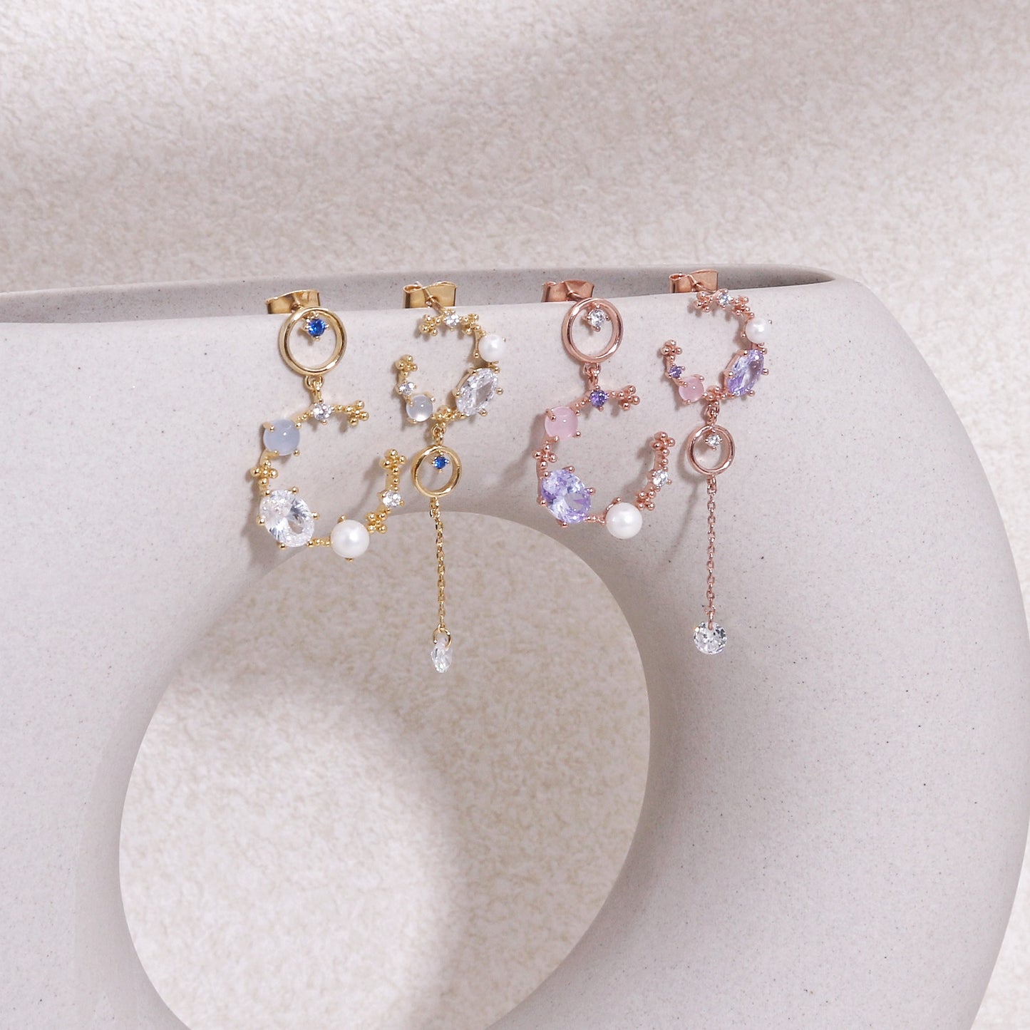 Geraldine Asymmetrical Crystal Crescent Drop Earrings