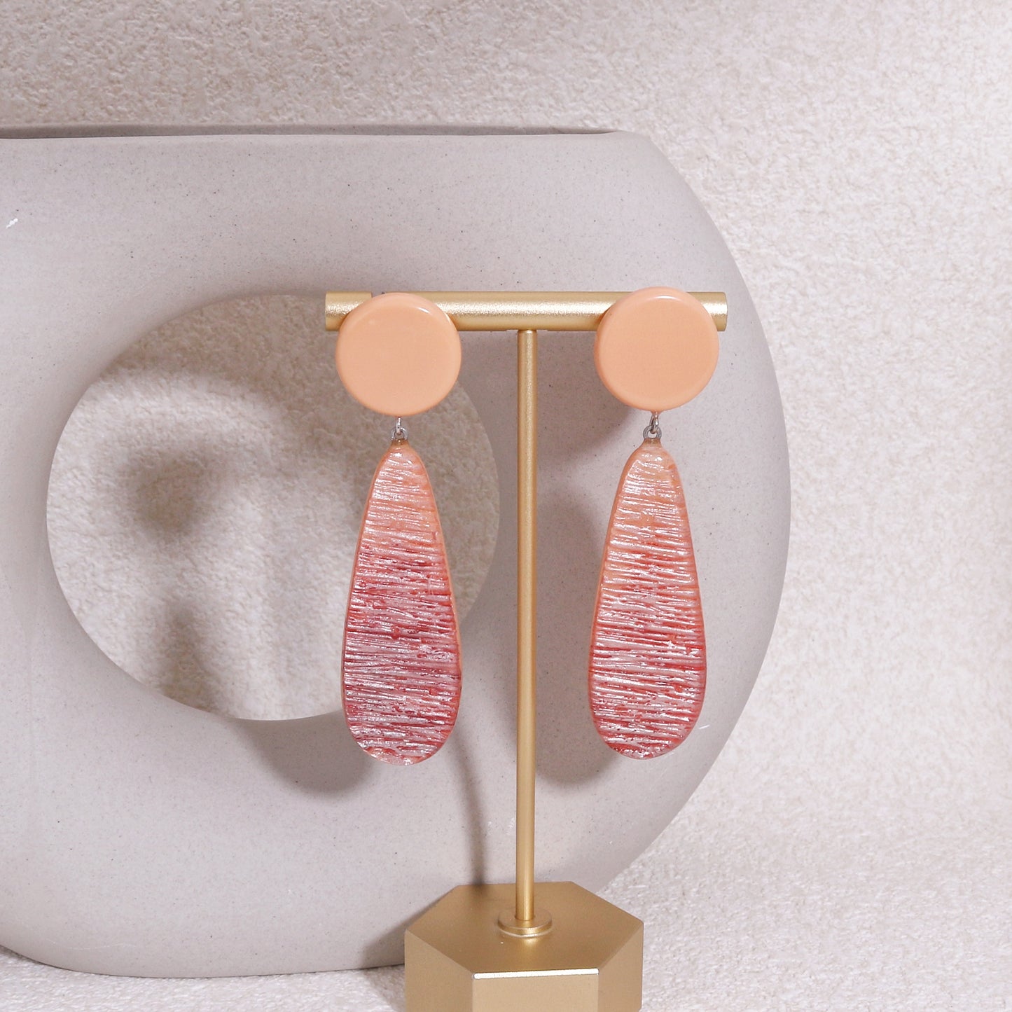 ZSISKA Peach Pink Long Drop Earrings